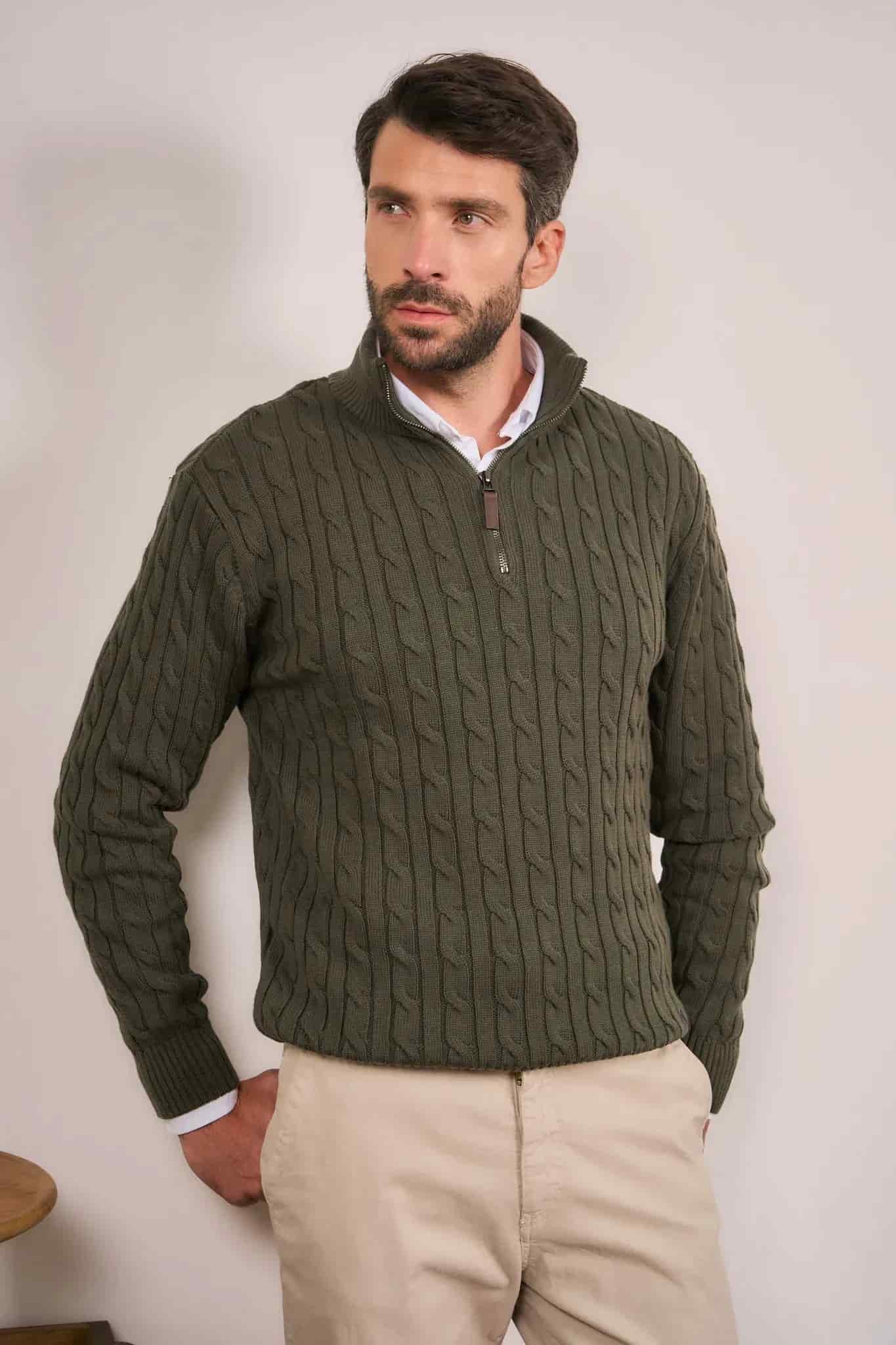 Suéter Halfzip Trenzado Hombre Verde - miniatura 5