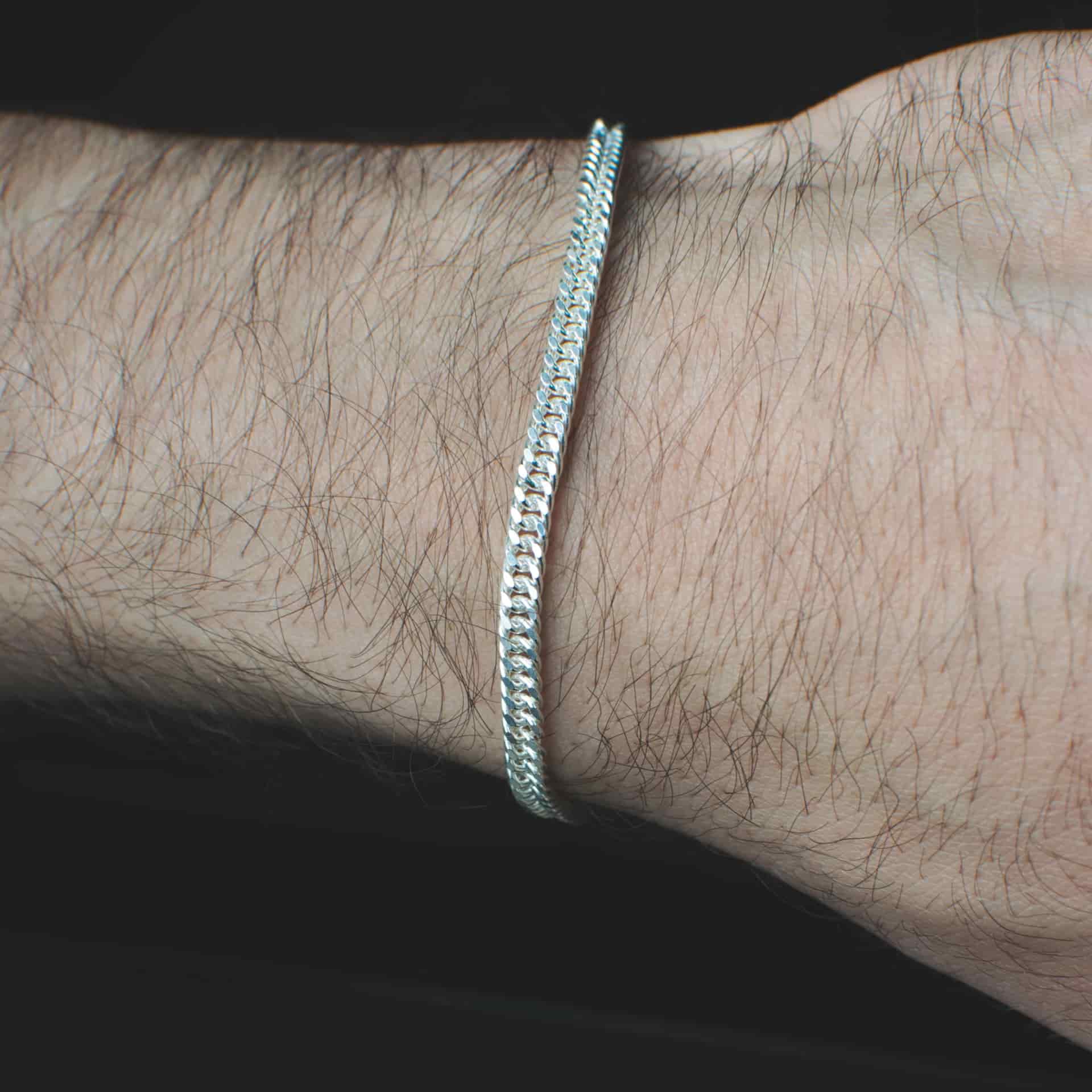 Pulsera Tejida de Eslabones 3mm Plata Ley 925 - miniatura 2
