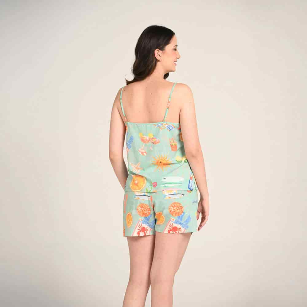 Conjunto Pijama Camisa Manga Corta y Short Mujer Estampado Verano. - miniatura 3
