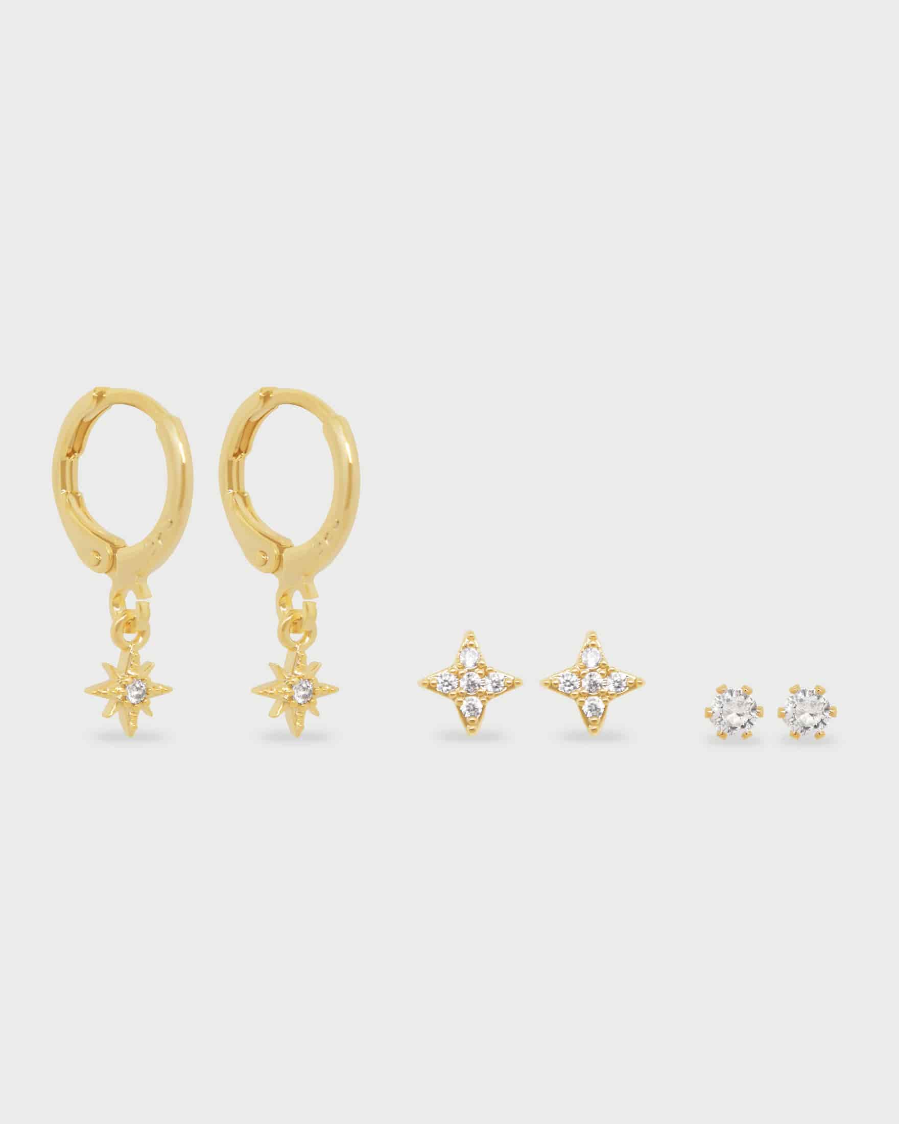 Set X3 Aretes Luceros Oro - miniatura 2