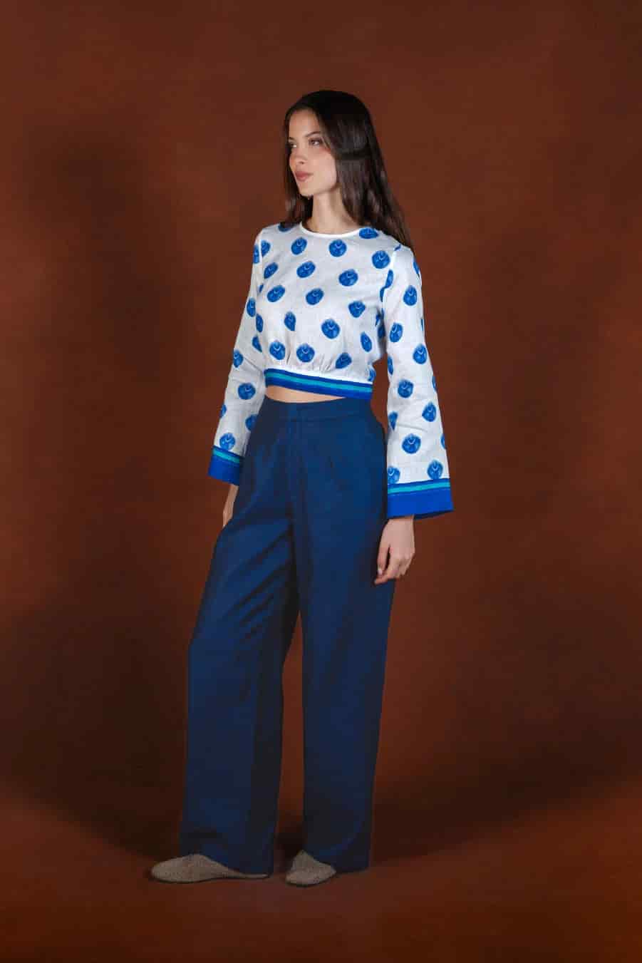 Women's Ventaglio linen blouse blue - miniatura 2