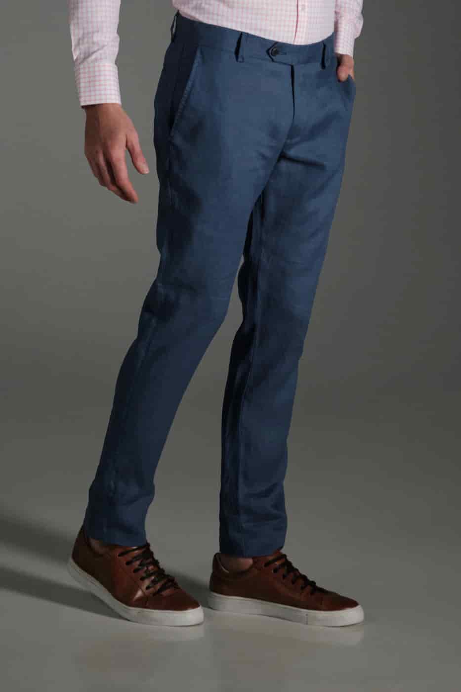 Pantalón Slim Lino Azul Medio - miniatura 2