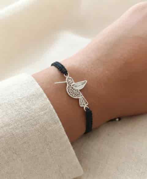 Pulsera Tejida rojo en filigrana corazón-Hilos del Alma - miniatura 1