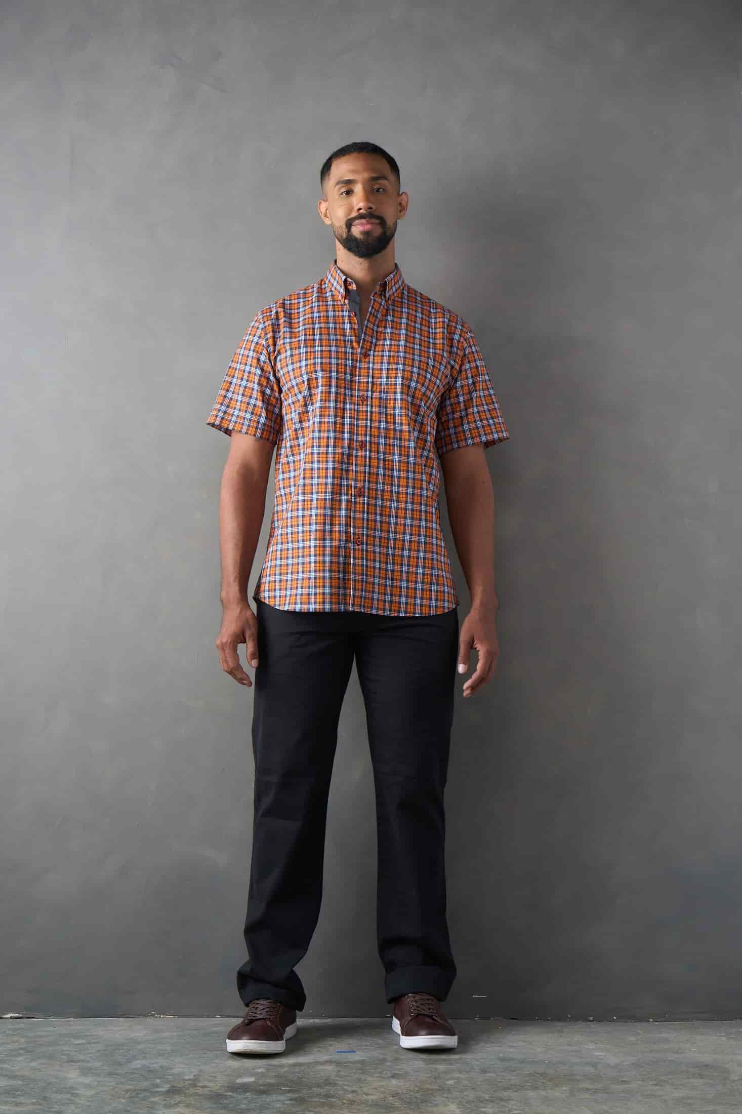 Camisa manga corta a cuadros naranja - miniatura 4