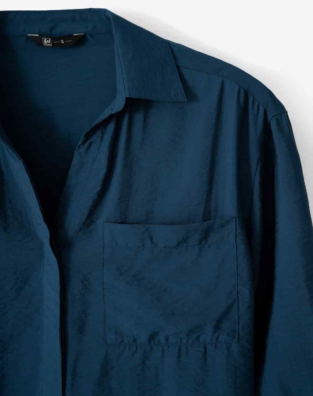 Camisa regular manga larga azul mujer - miniatura 7