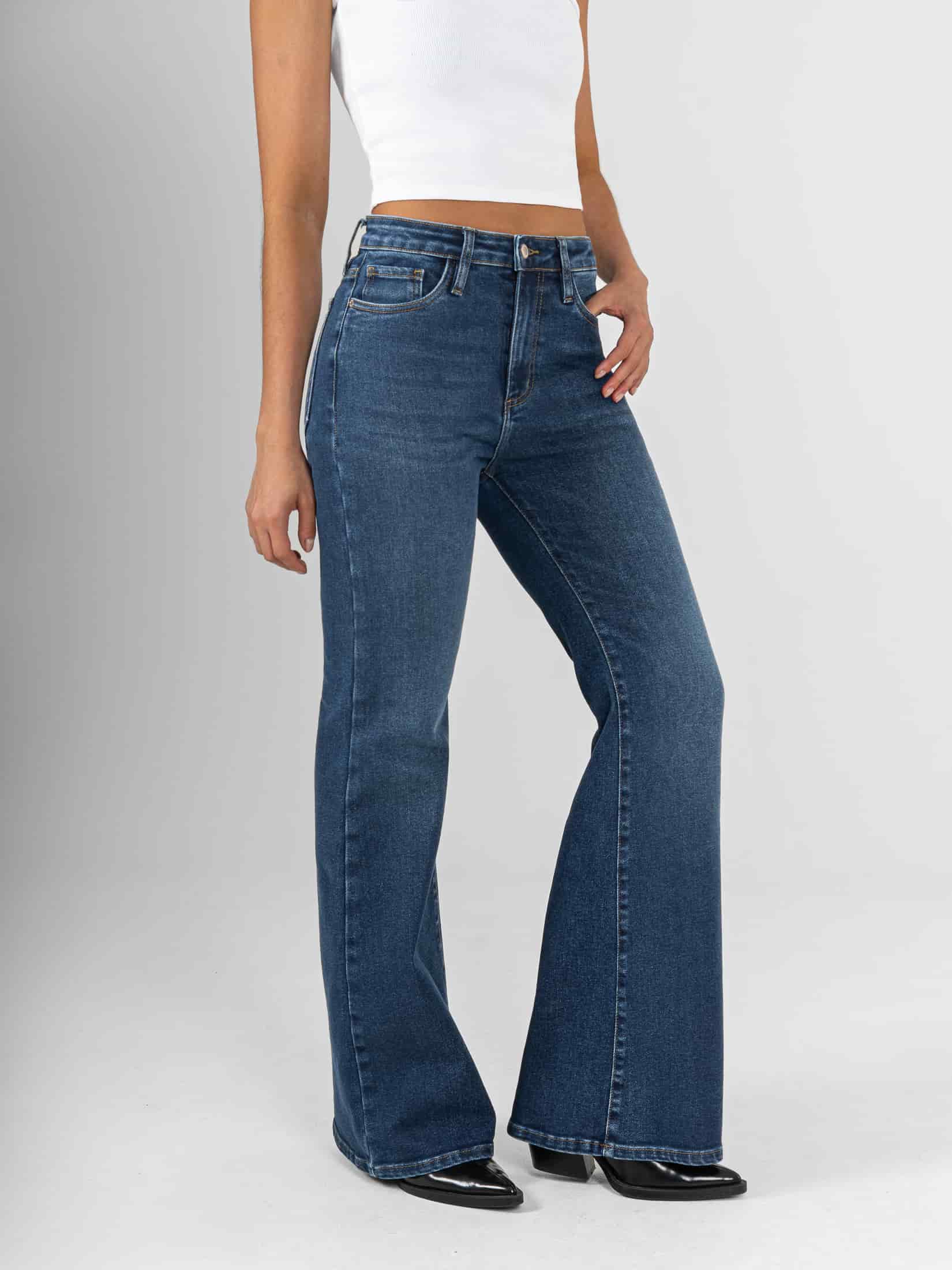 Ref: 066435 Jean flare stretch, bota ancha, tiro alto, tono azul oscuro - miniatura 3