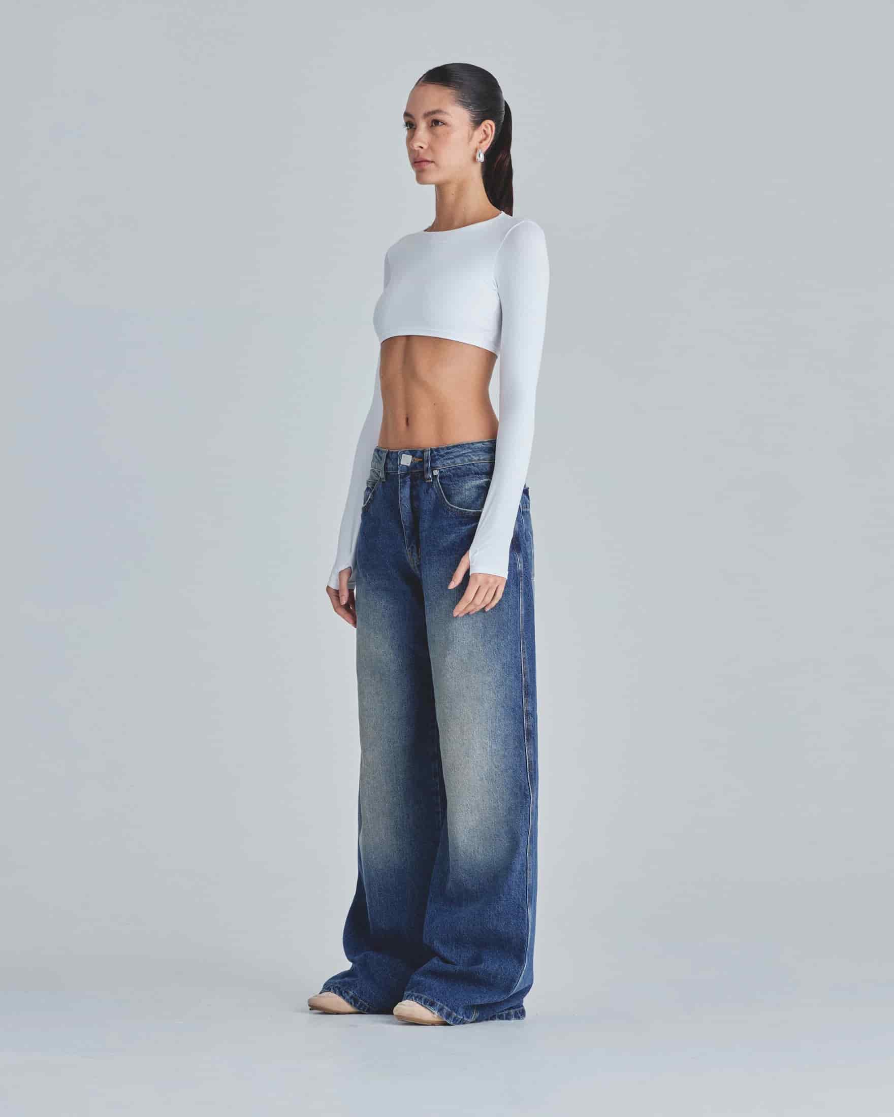 Line Basic Long Sleeve Cropped Tshirt White - miniatura 5