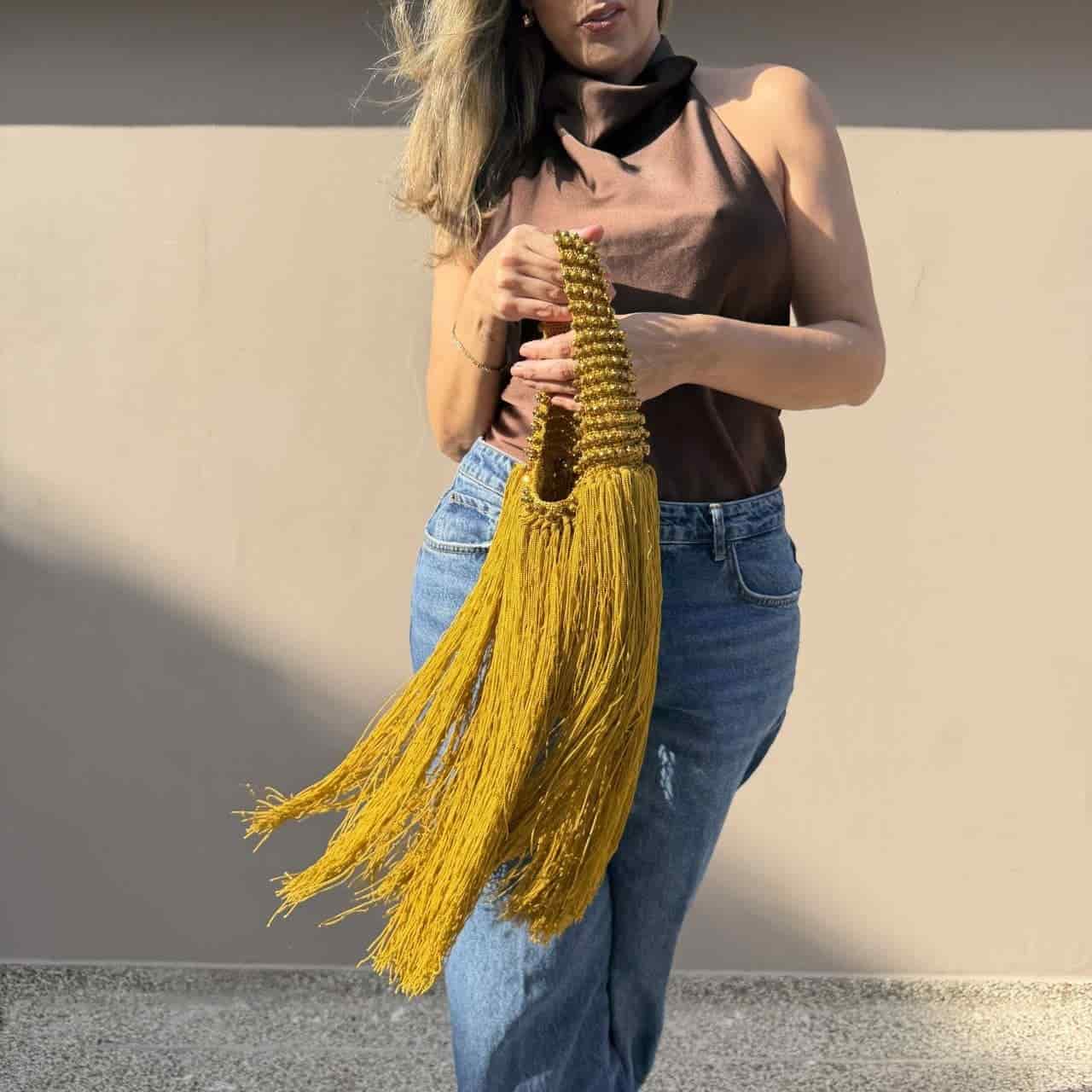 The Cascade Fringe Bag Luxury Handmade Statement Hand Bag - miniatura 2