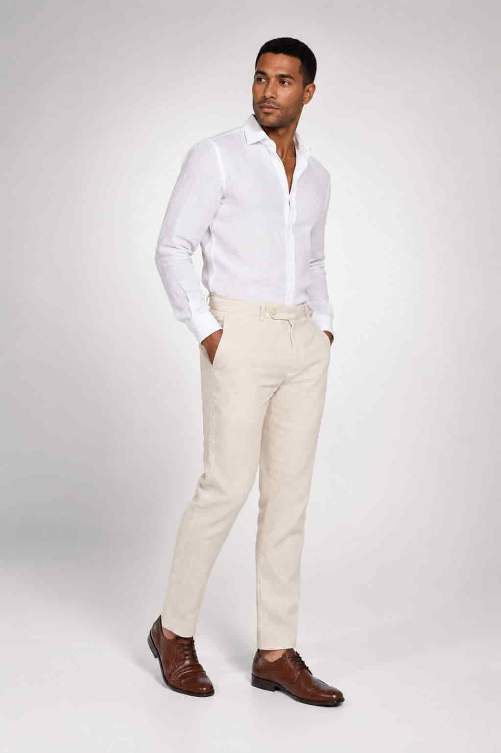Pantalón Slim Fit Lino Bolivia Arena Rayas - miniatura 1