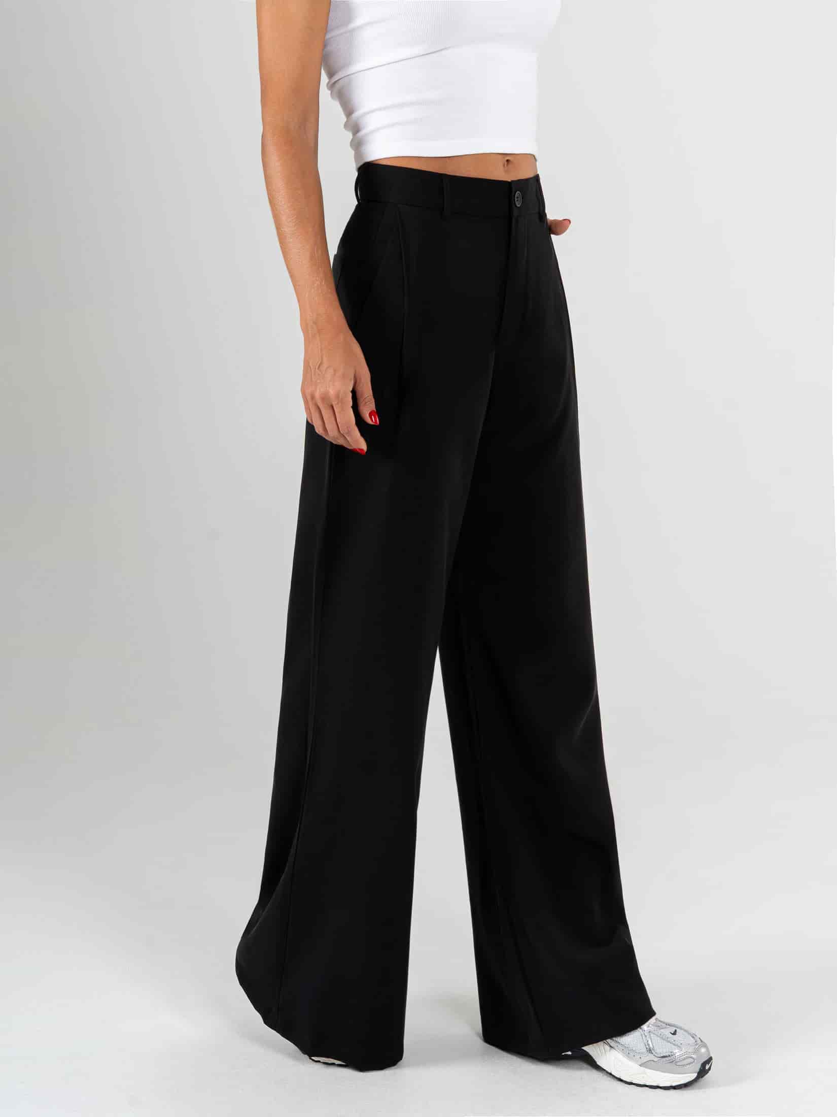 Ref: 0620092 Pantalón palazzo, prenses, tono negro, tejido plano liviano, tiro alto - miniatura 3