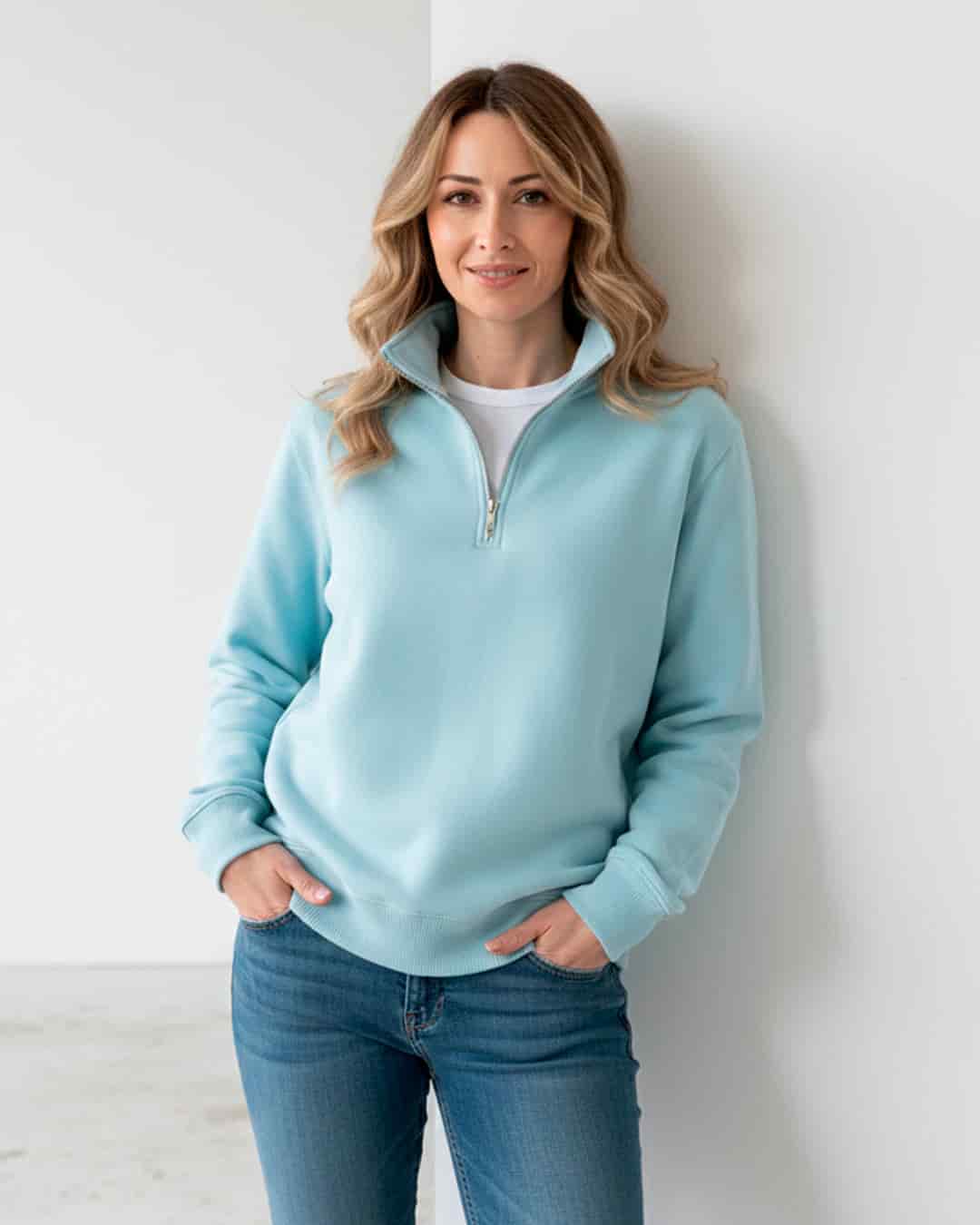 Buzo Cuello alto Mujer Azul Celeste - miniatura 1