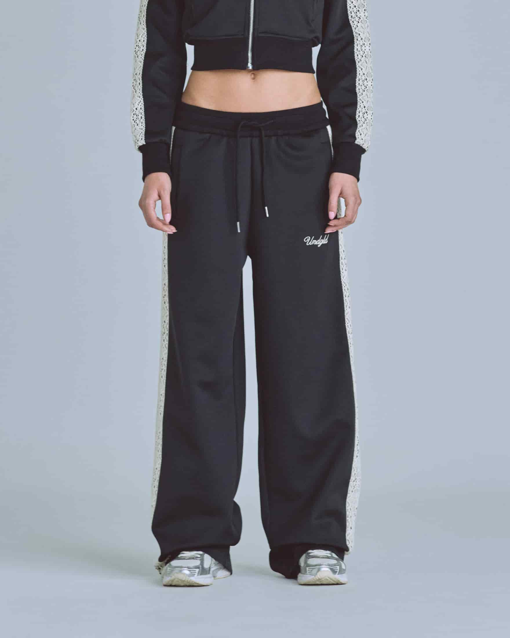 W Basics Undgld Lace-panel Track Pants Black - miniatura 2