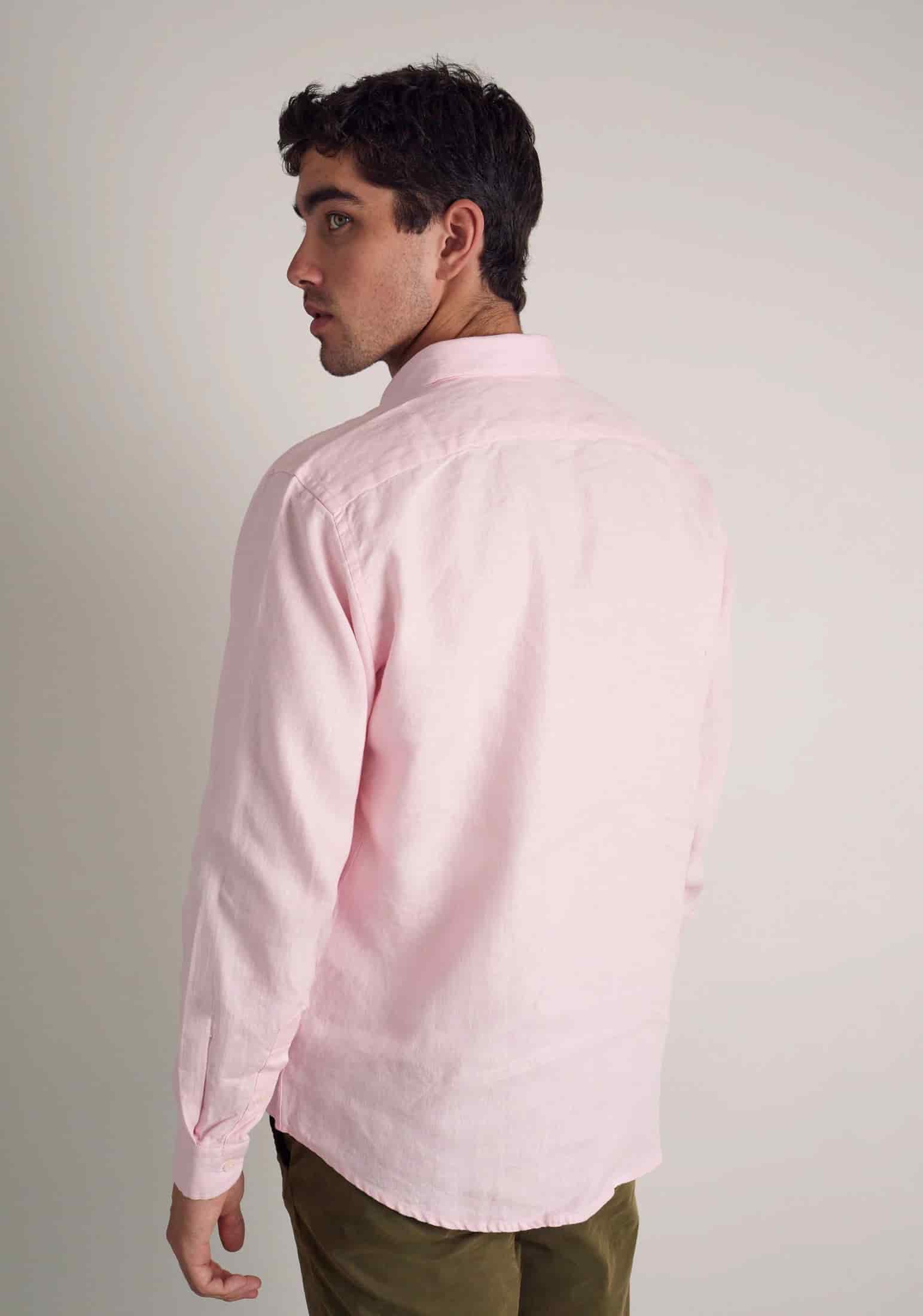 Camisa H CI Lino Unicolor Bols Rosado Claro - miniatura 5
