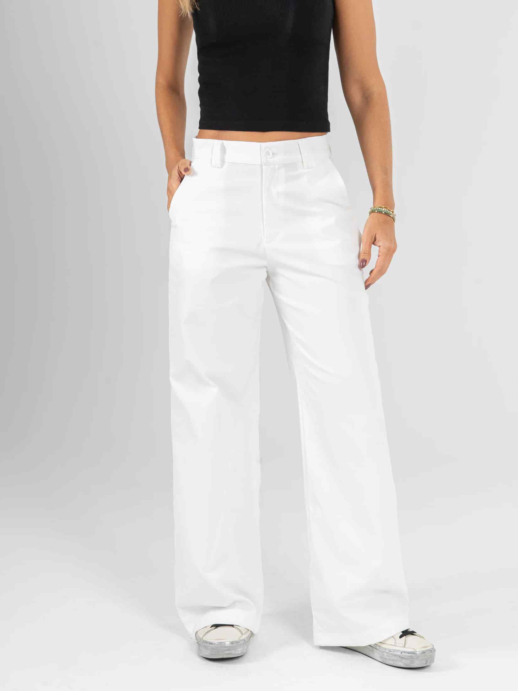 Ref: 0620626 Pantalón mom flare, rígido, sin prenses, tono ivory, tejido plano liviano, tiro alto - miniatura 1