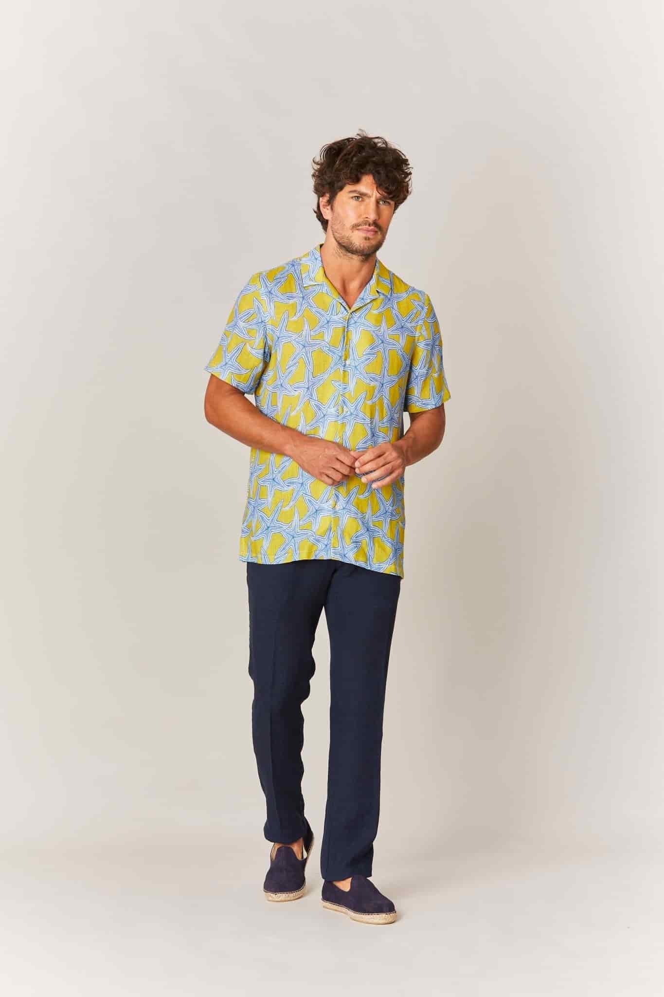 Men's linen shirt yellow intaglio - miniatura 2