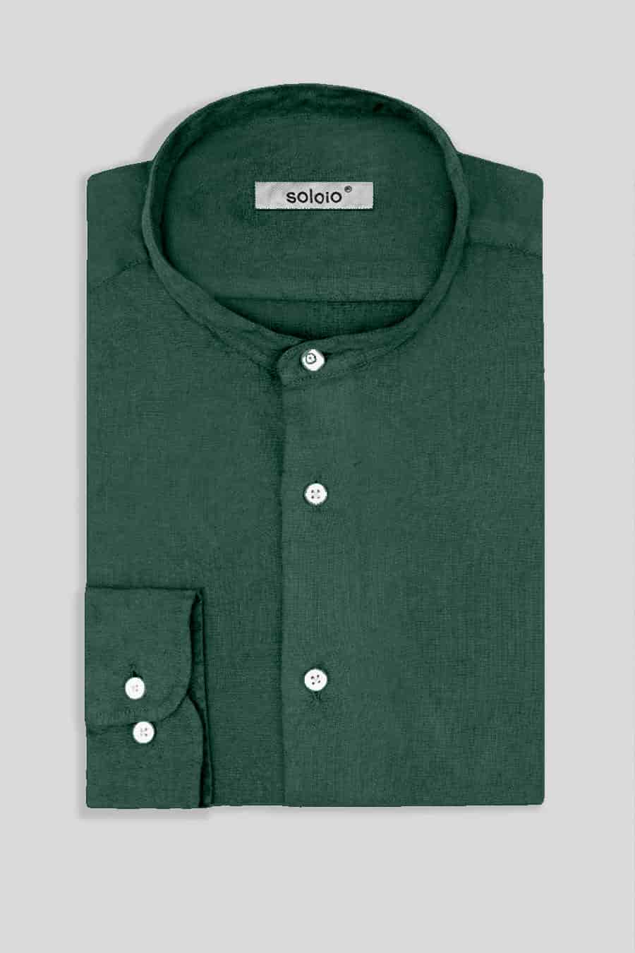 Men's linen shirt mao dark green - miniatura 3