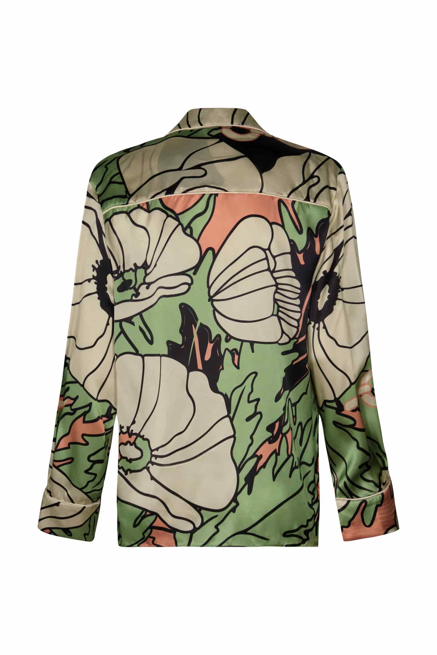 Noches De Luna Satin Silk Shirt / Sage Gladiolos Garden - miniatura 3