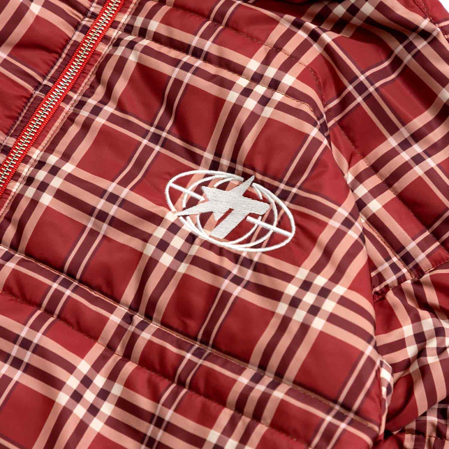 Intuition Plaid Puffer Jacket - Burgundy - miniatura 5