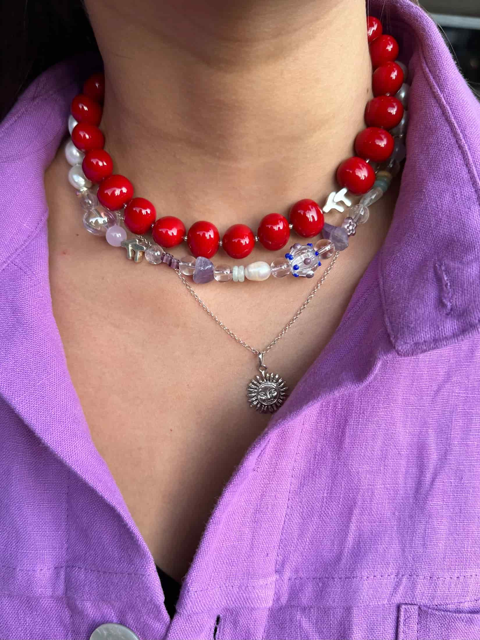 Collar Sttack Rojo | perlas recubiertas - miniatura 2