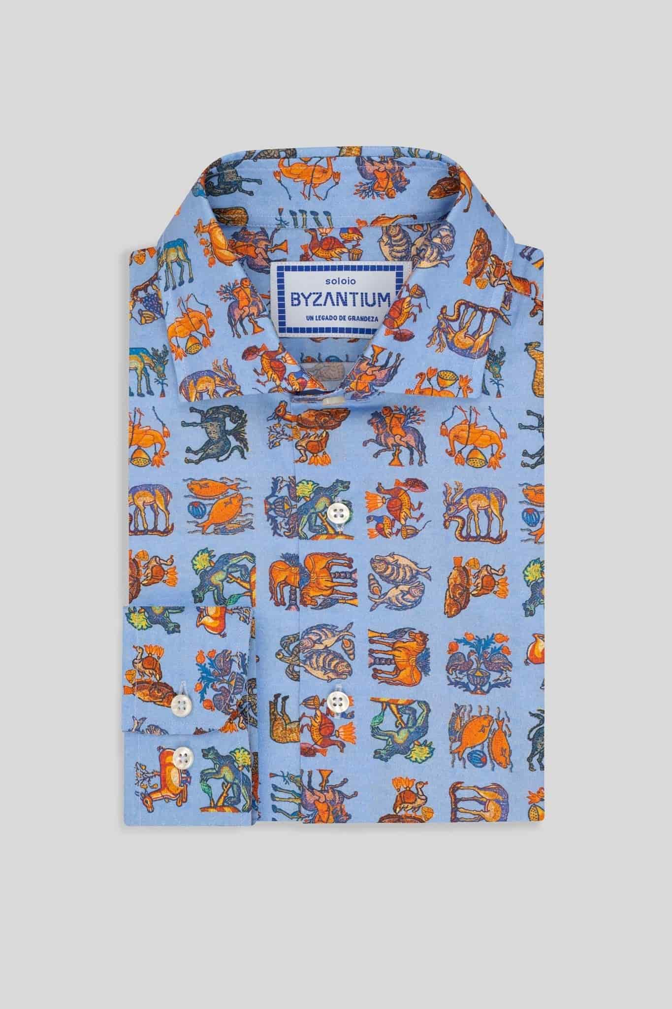 Men's cotton shirt green sky blue byzantium - miniatura 3