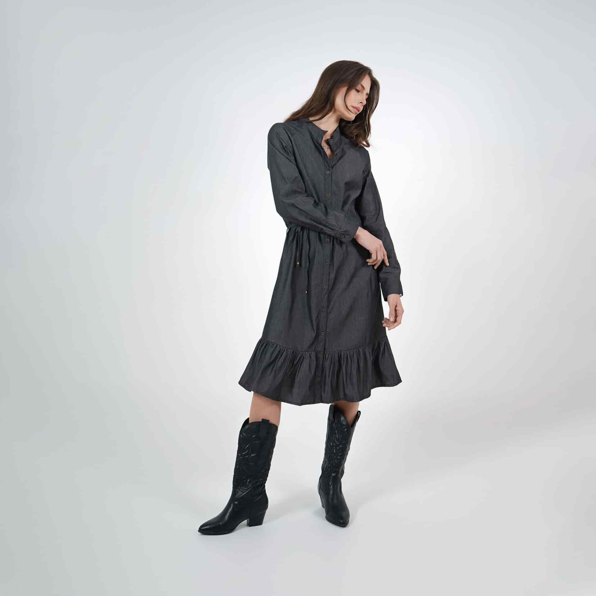 Vestidi midi camisero en denim con lazo - miniatura 8