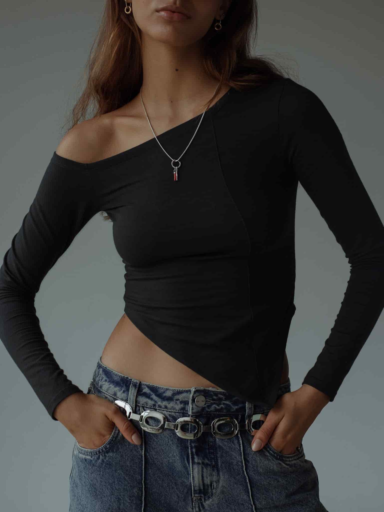 OPEN NECK LONG SLEEVE - BLACK - miniatura 1
