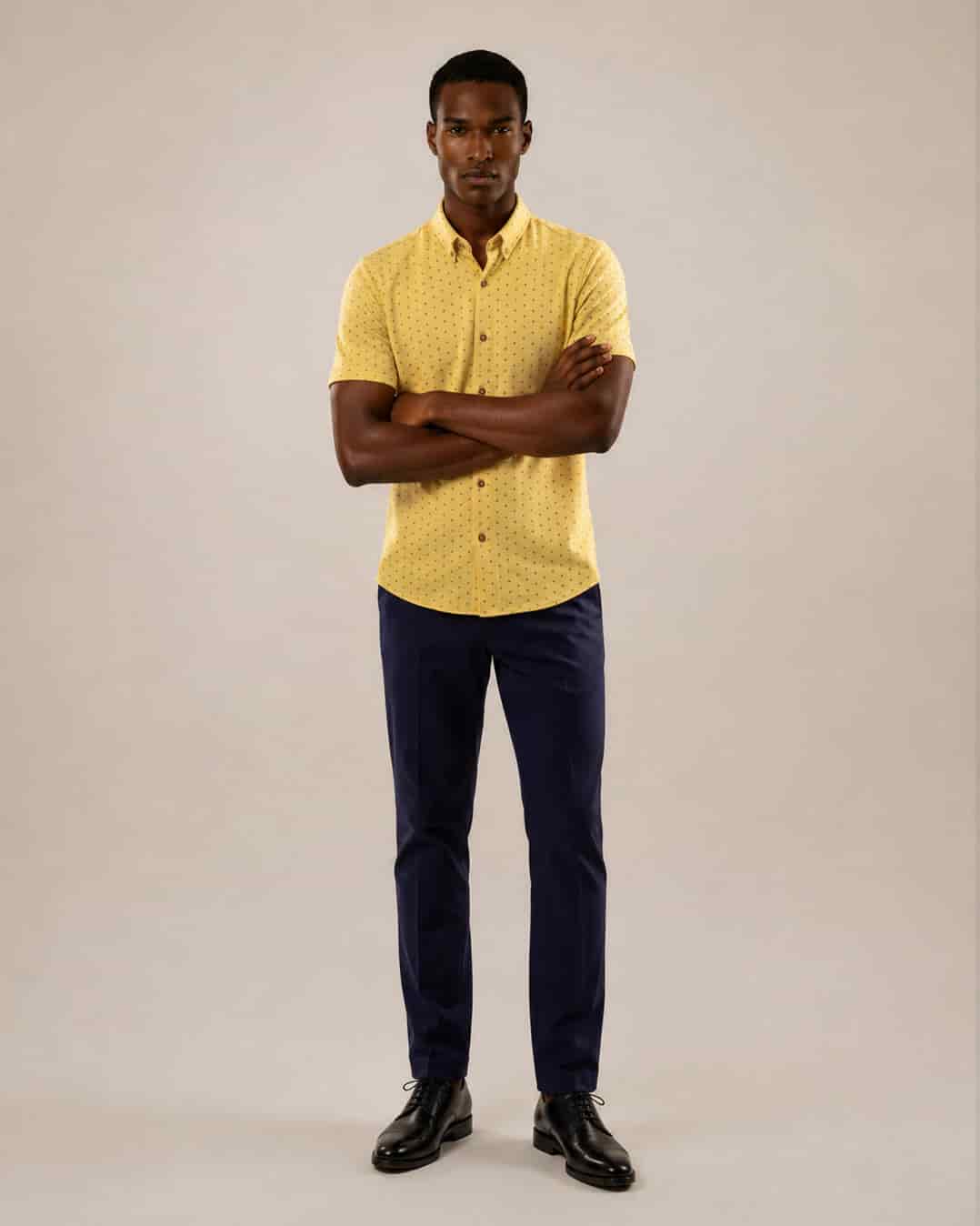 Camisa en tejido de punto con mini prints amarillo - miniatura 4
