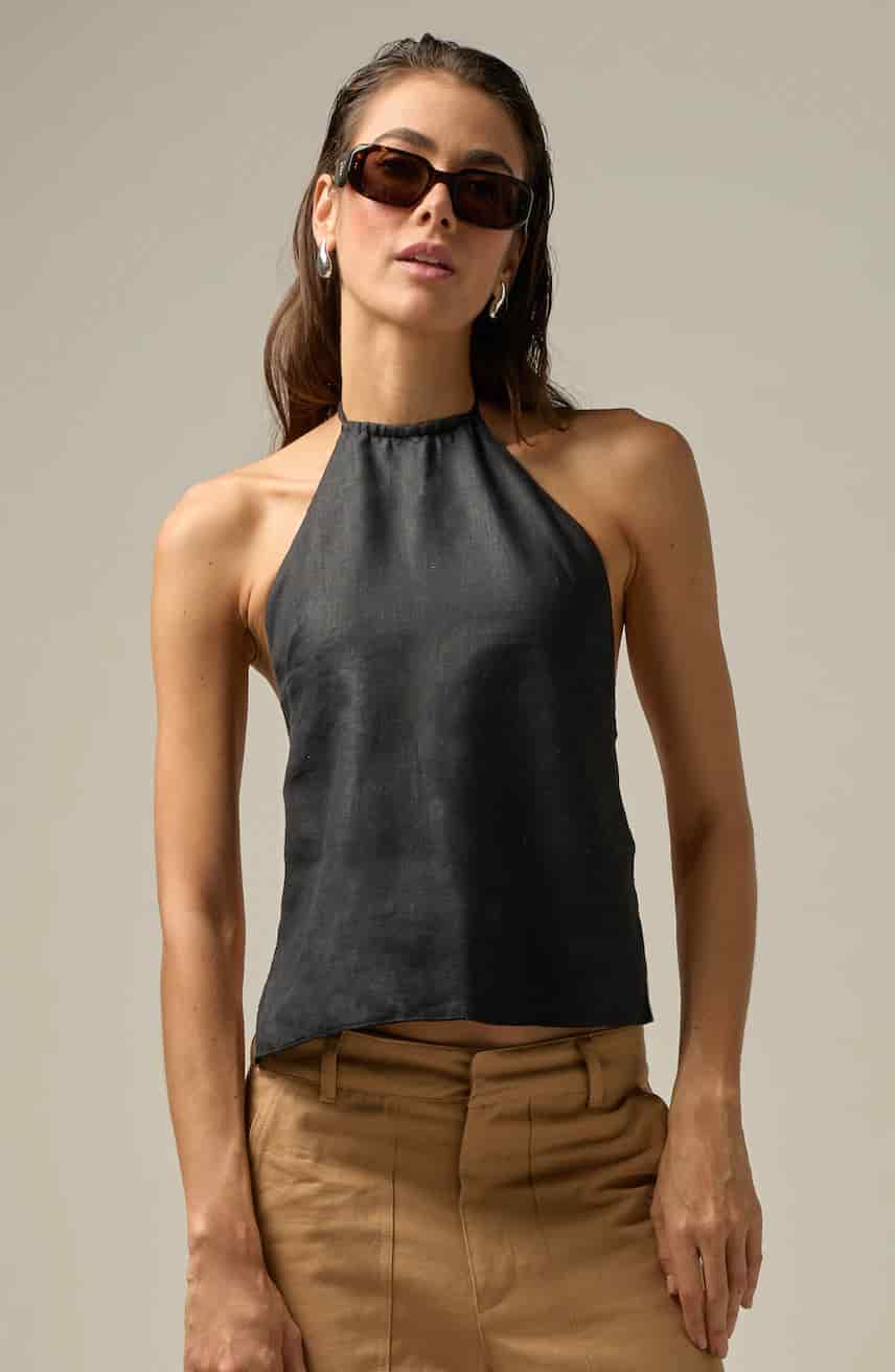 Top Inara de lino | Negro - miniatura 1
