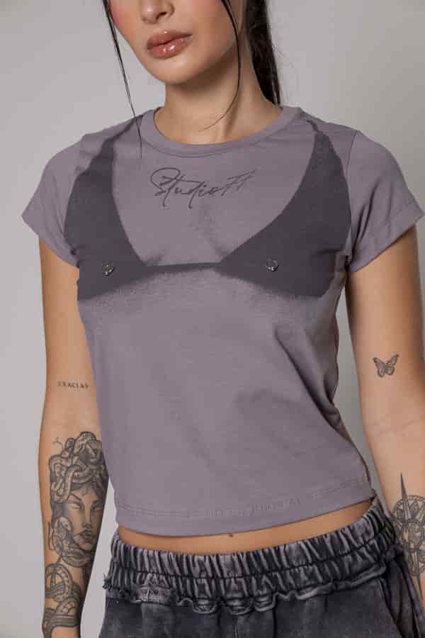 Crop T-Shirt boobs Unspeakable-Gris - miniatura 2
