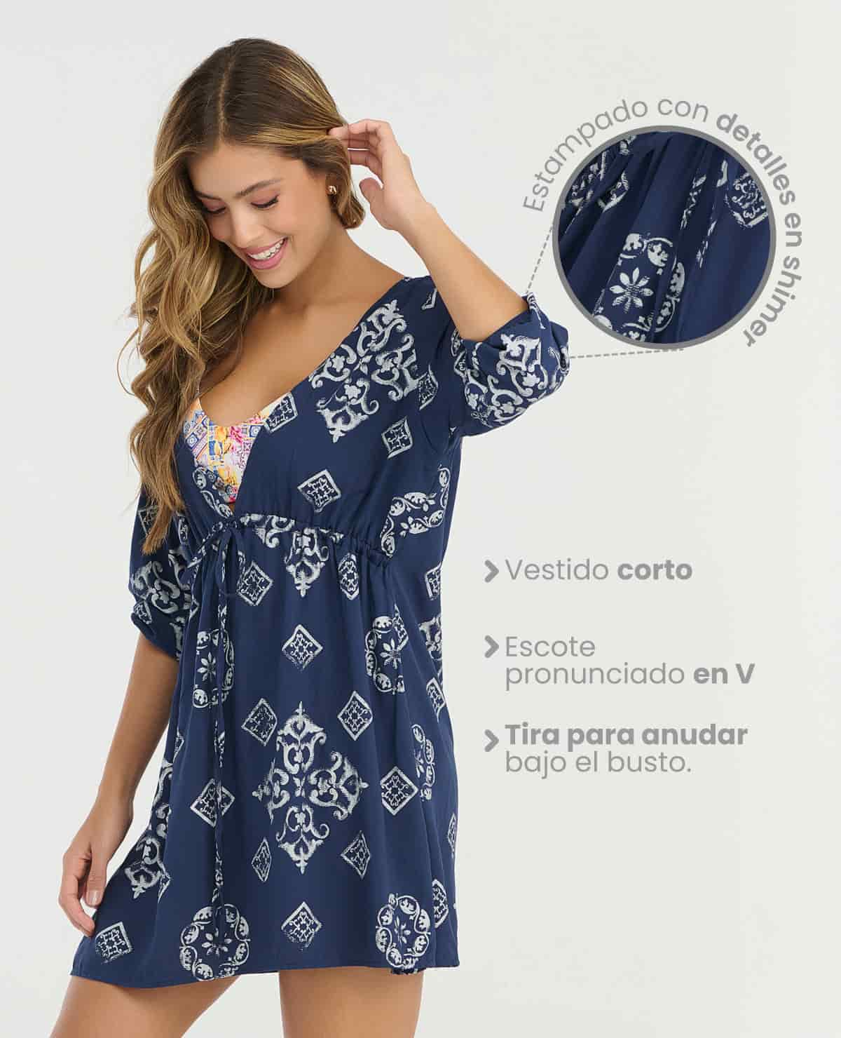 Vestido Corto | Escote en V | Mangas 3/4 - miniatura 2