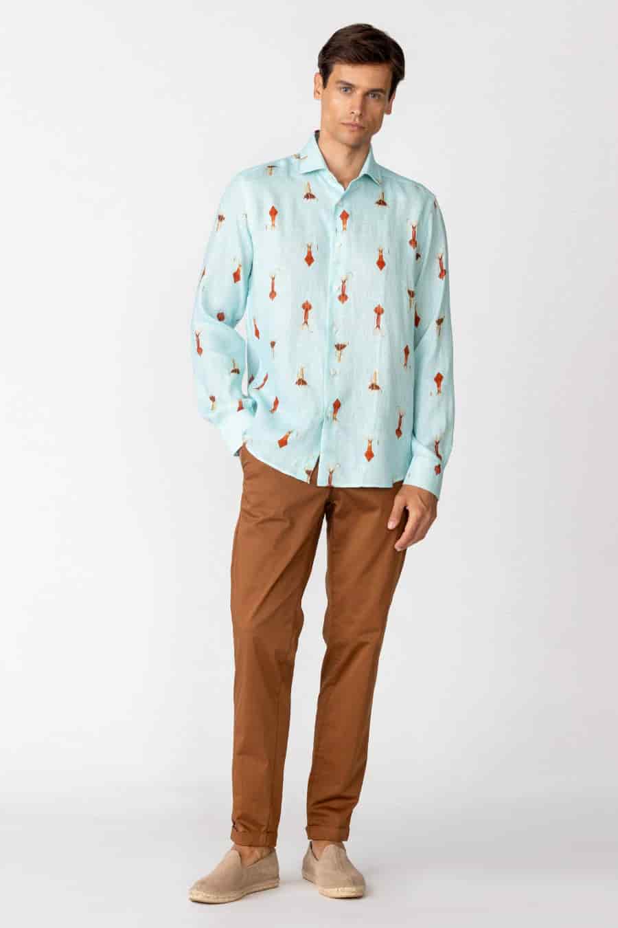 Men's linen shirt sky blue verne - miniatura 1