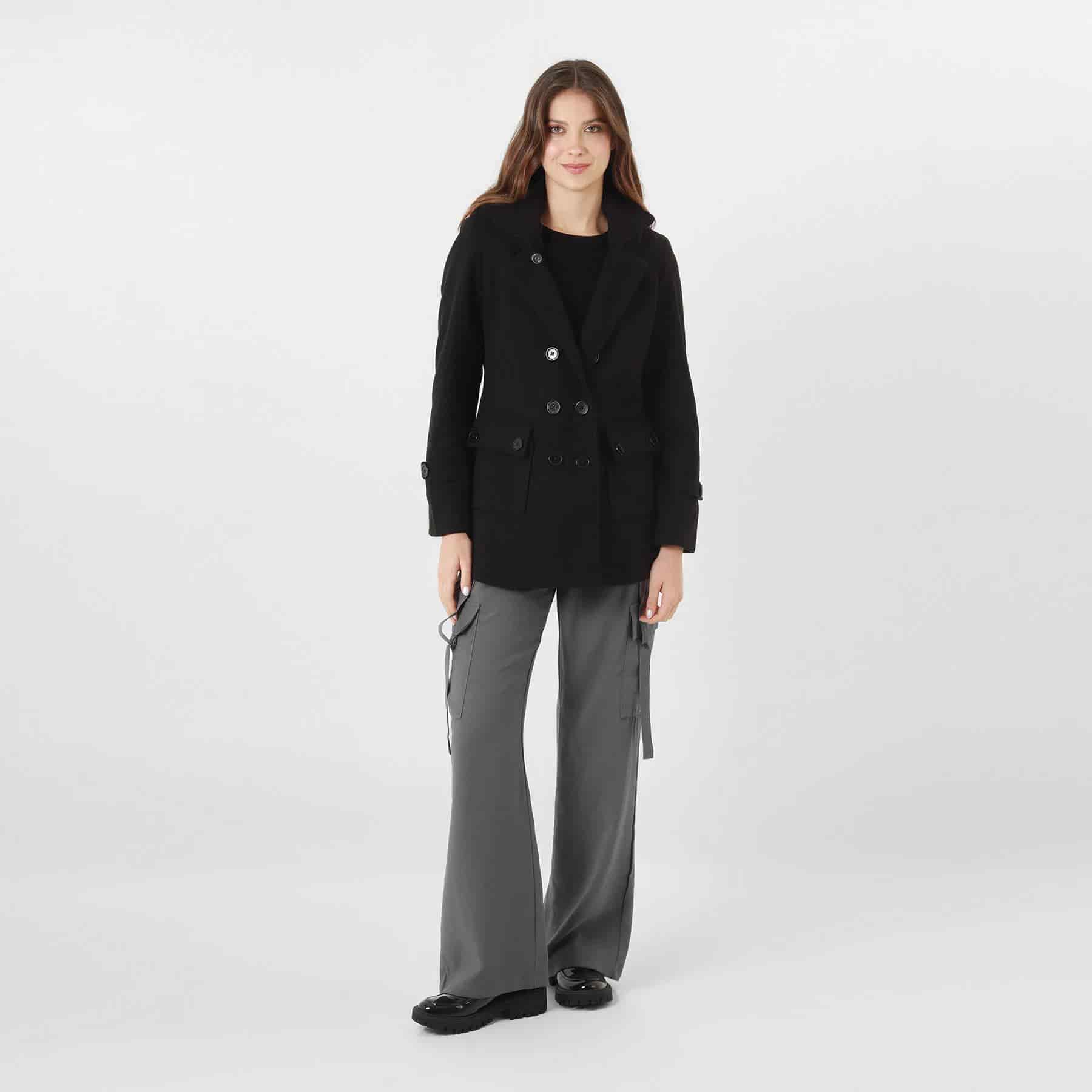 Chaqueta abrigo trench cruzado cuello solapa con capucha - miniatura 5