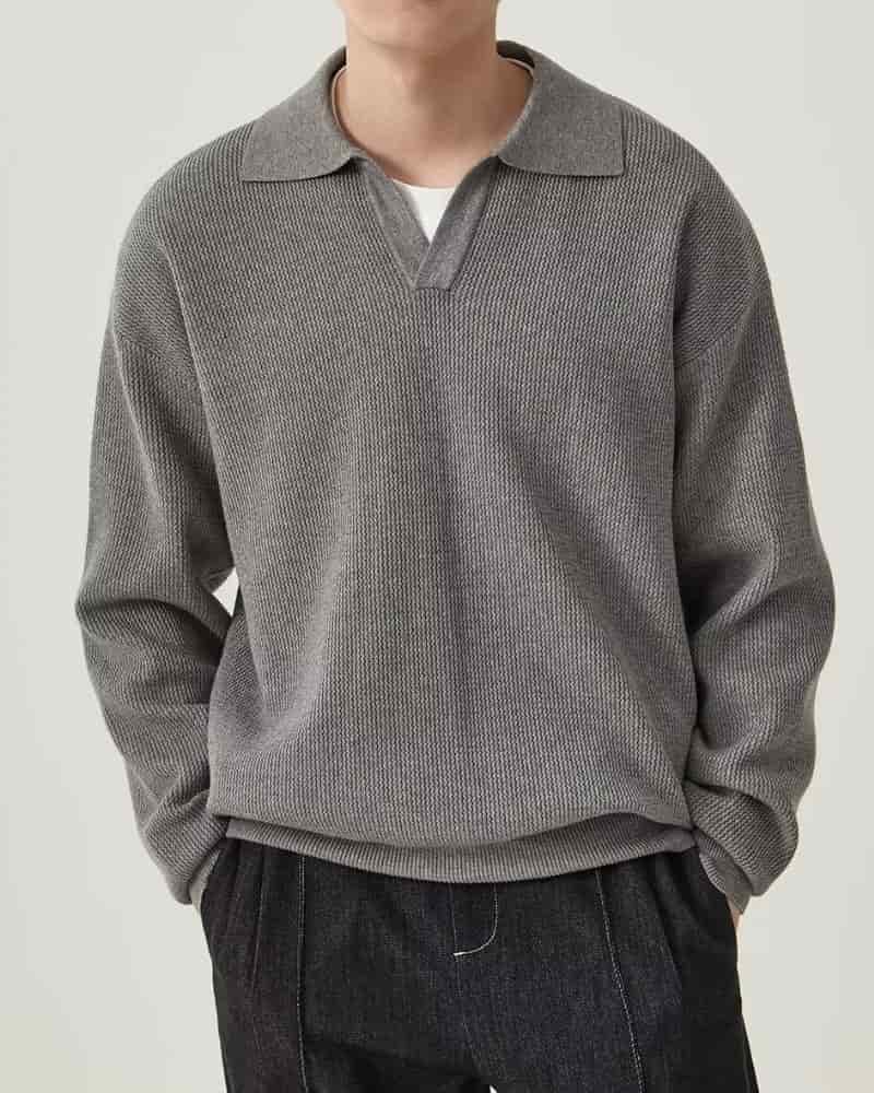 Textured Knit Polo Sweater - miniatura 1