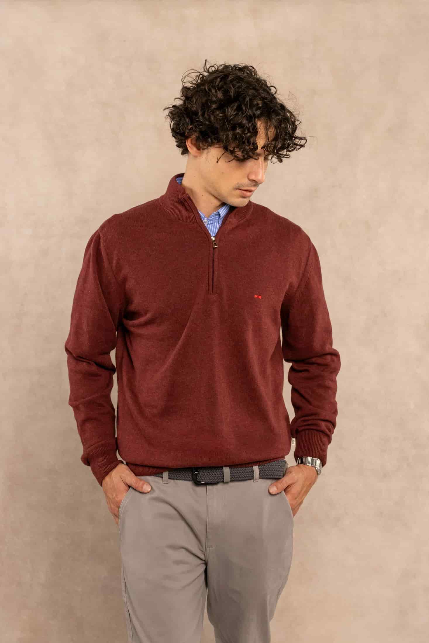 Halfzip Algodon Peinado Antiarrugas Vintage Wine - miniatura 1