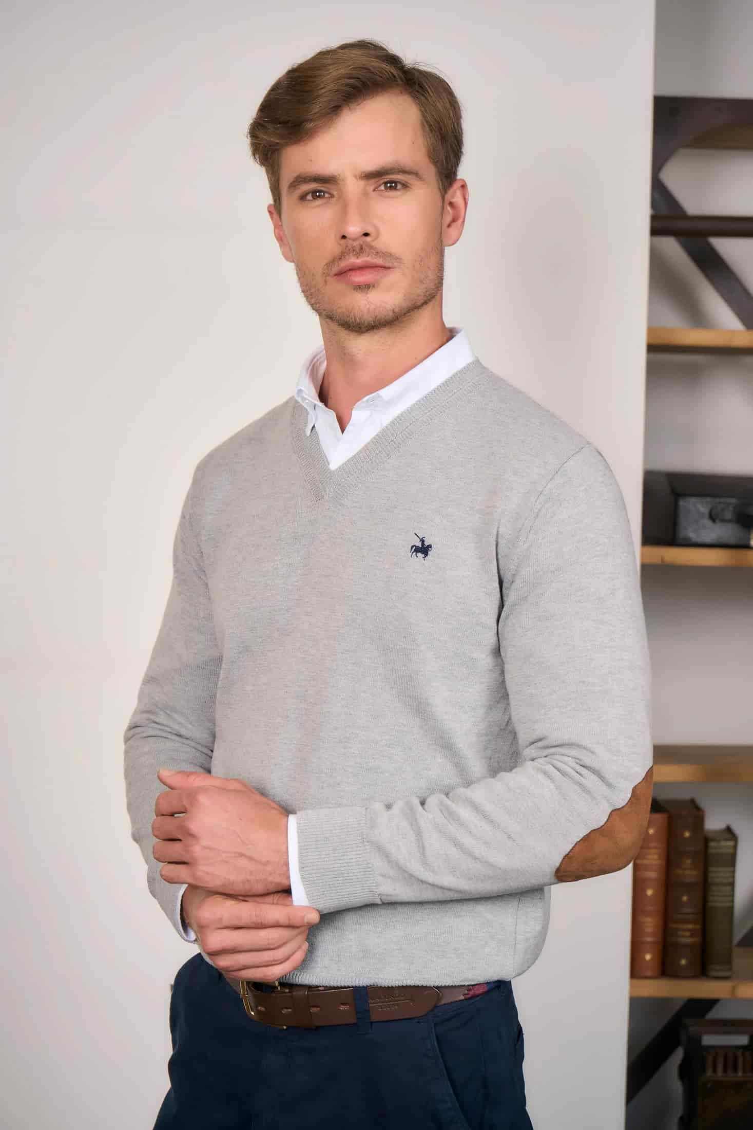 Suéter V neck Hombre Gris Claro - miniatura 1