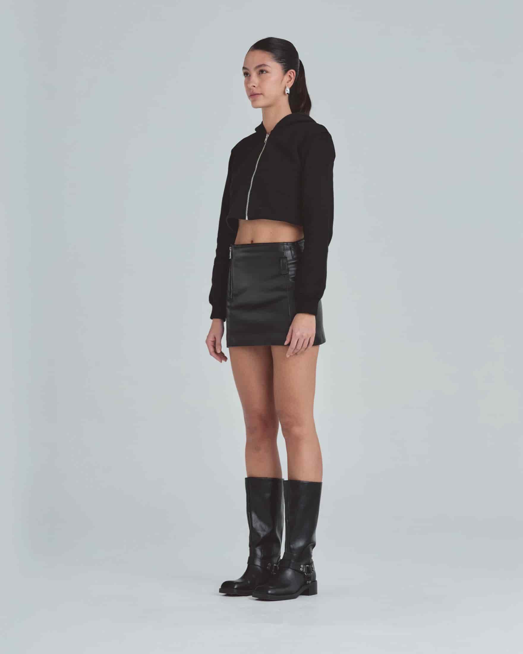 Line Basic Slim Fit Zip Up Cropped Hoodie Black - miniatura 5