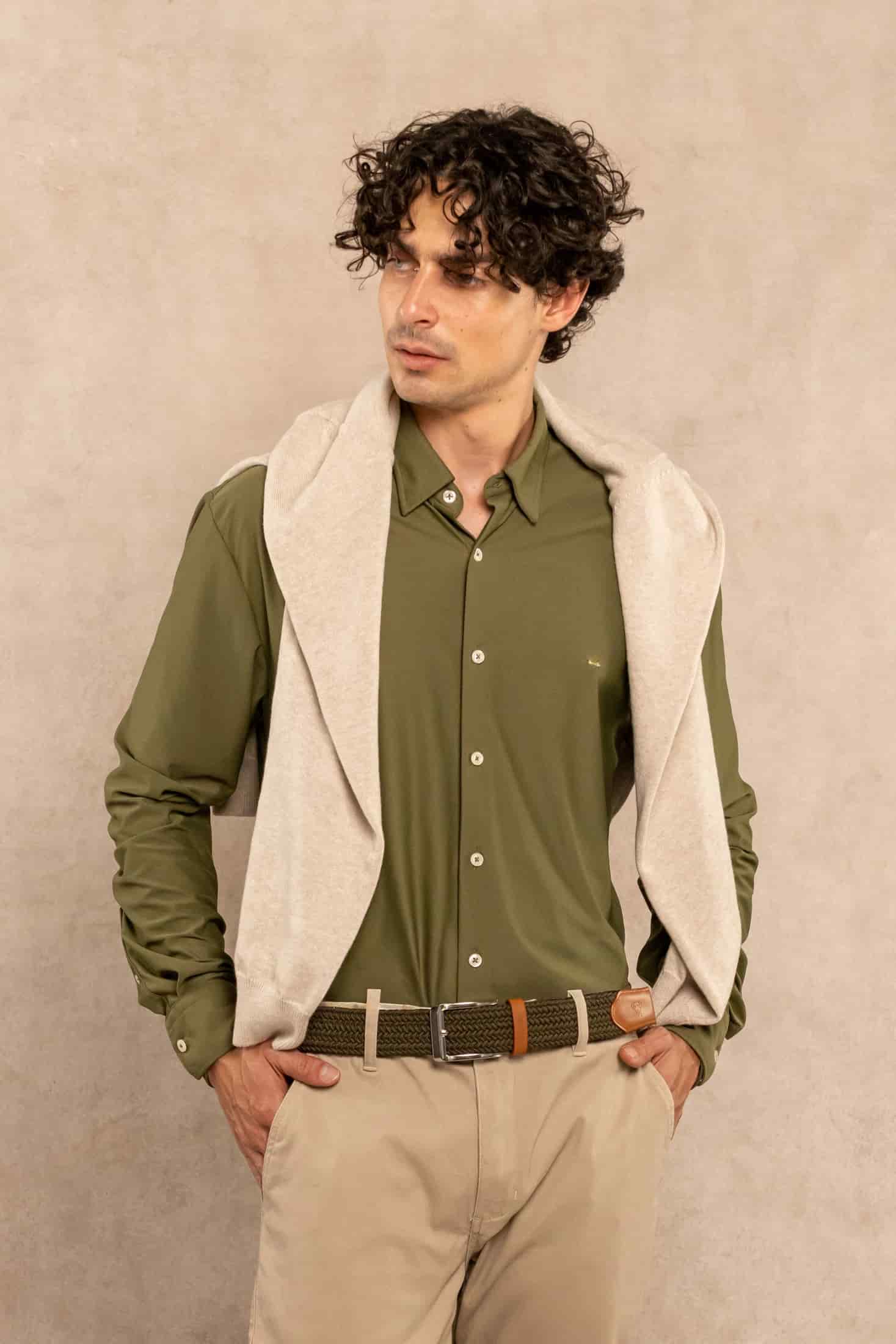 Camisa Performance Oxford Verde Militar - miniatura 1
