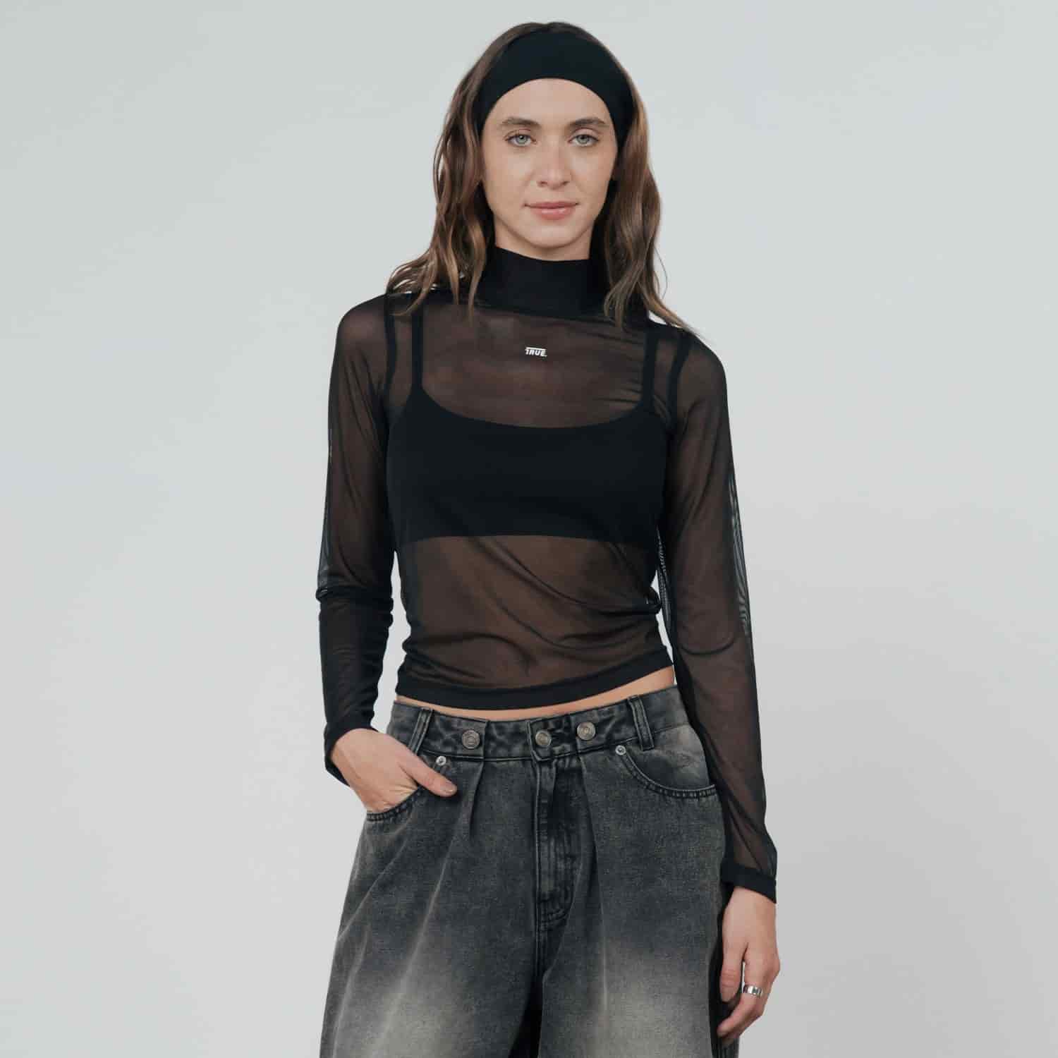 Mesh LS Mock Tee - Black - miniatura 2