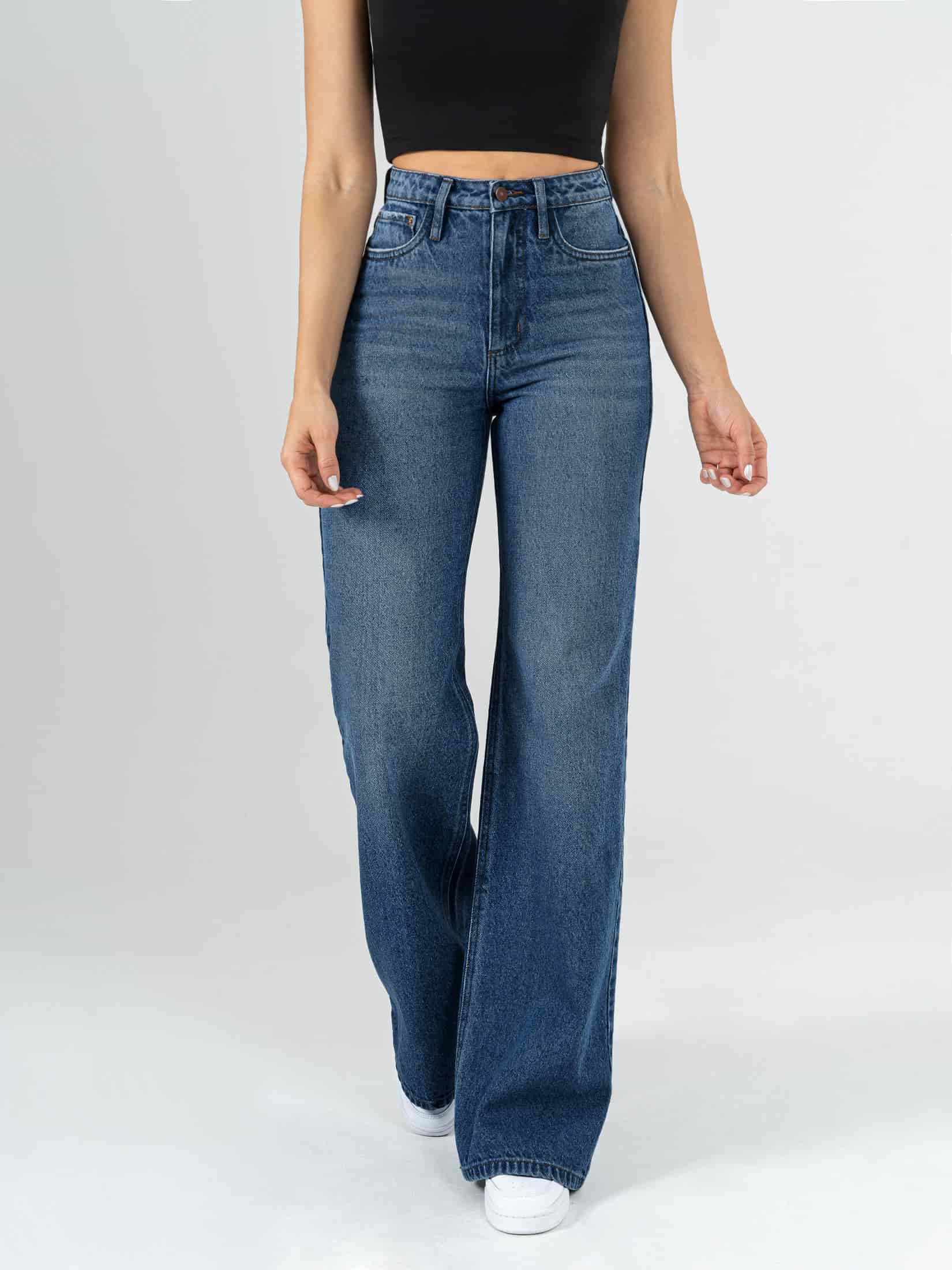 Ref: 064236 Jean Mom Flare, rígido, tiro alto, tono azul medio, diseño cinco bolsillos. - miniatura 1