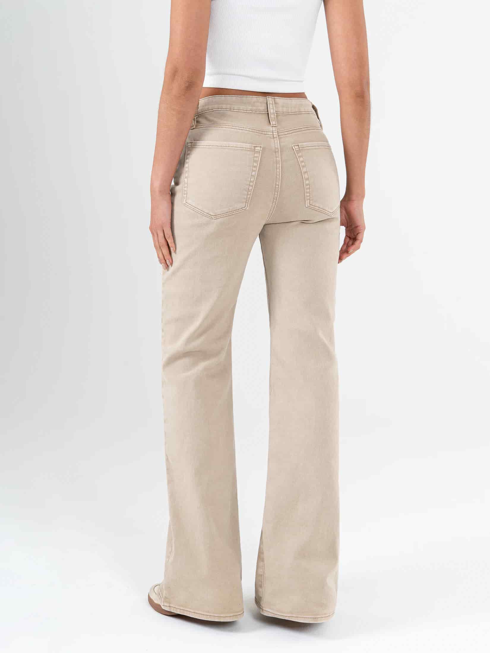 Ref: 069843 Pantalón palazzo stretch, tiro alto, tono caqui - miniatura 2