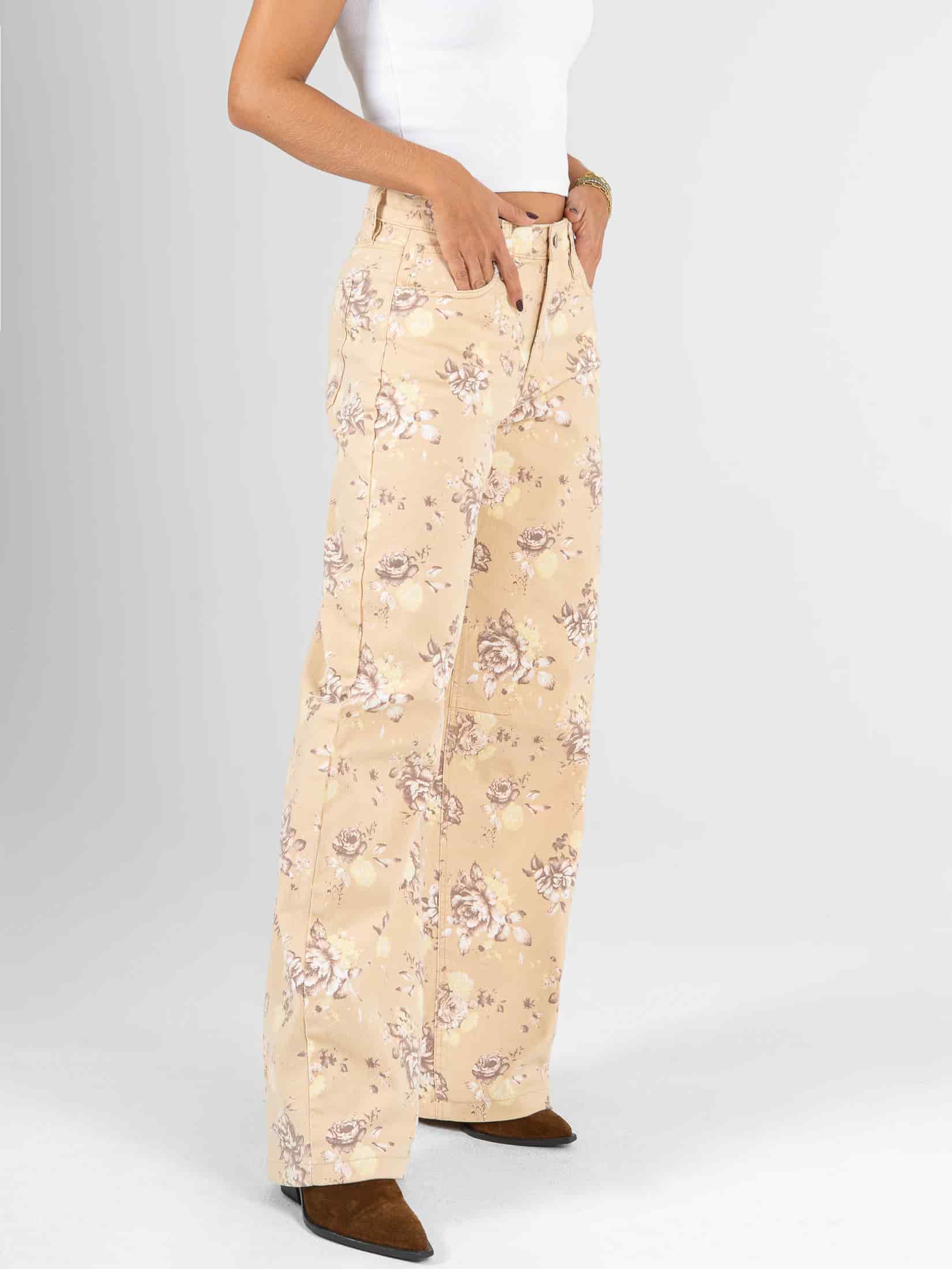 Ref: 0620641 Pantalón wide leg, stretch, tiro alto, tela estampada - miniatura 4