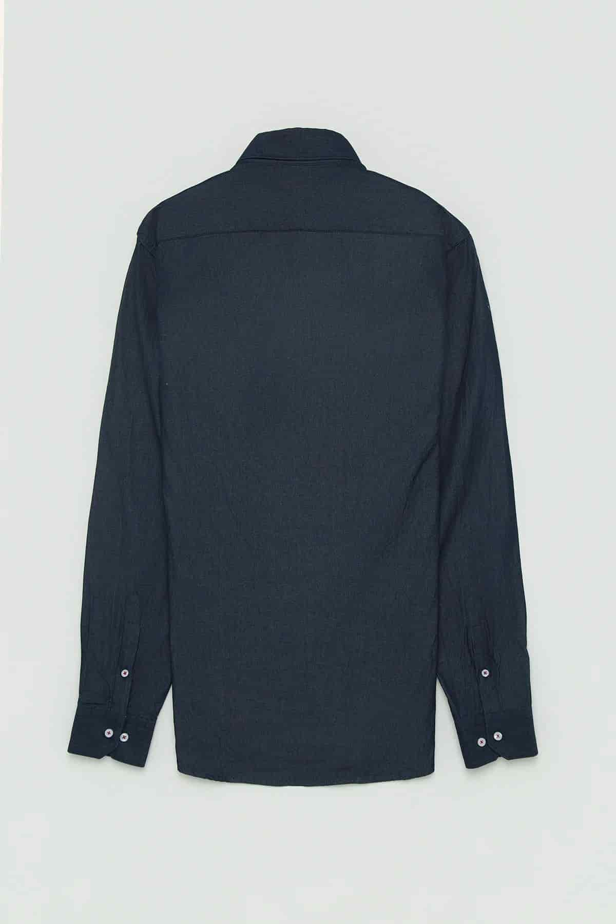 Camisa Denim Botón Contraste Algodón Azul Oscuro - miniatura 4