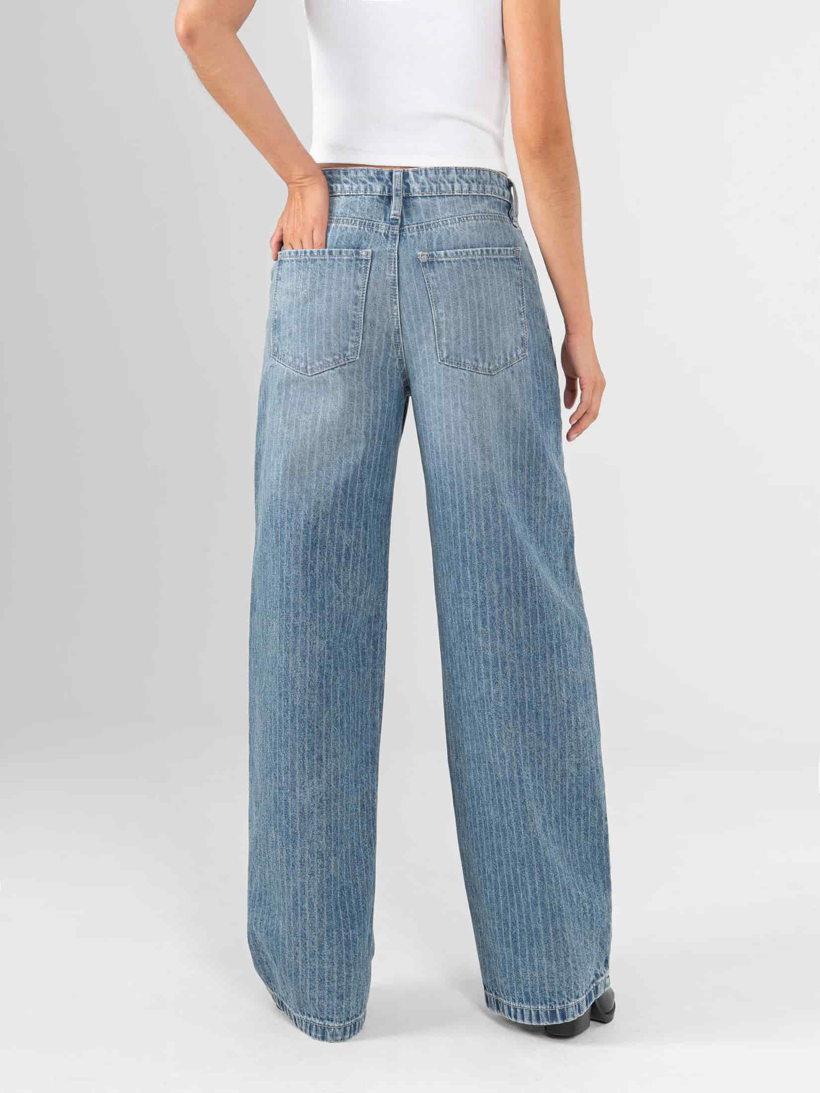 Ref: 066437 Jean wide leg, tiro alto, rígido, rayas, tono azul medio. - miniatura 3