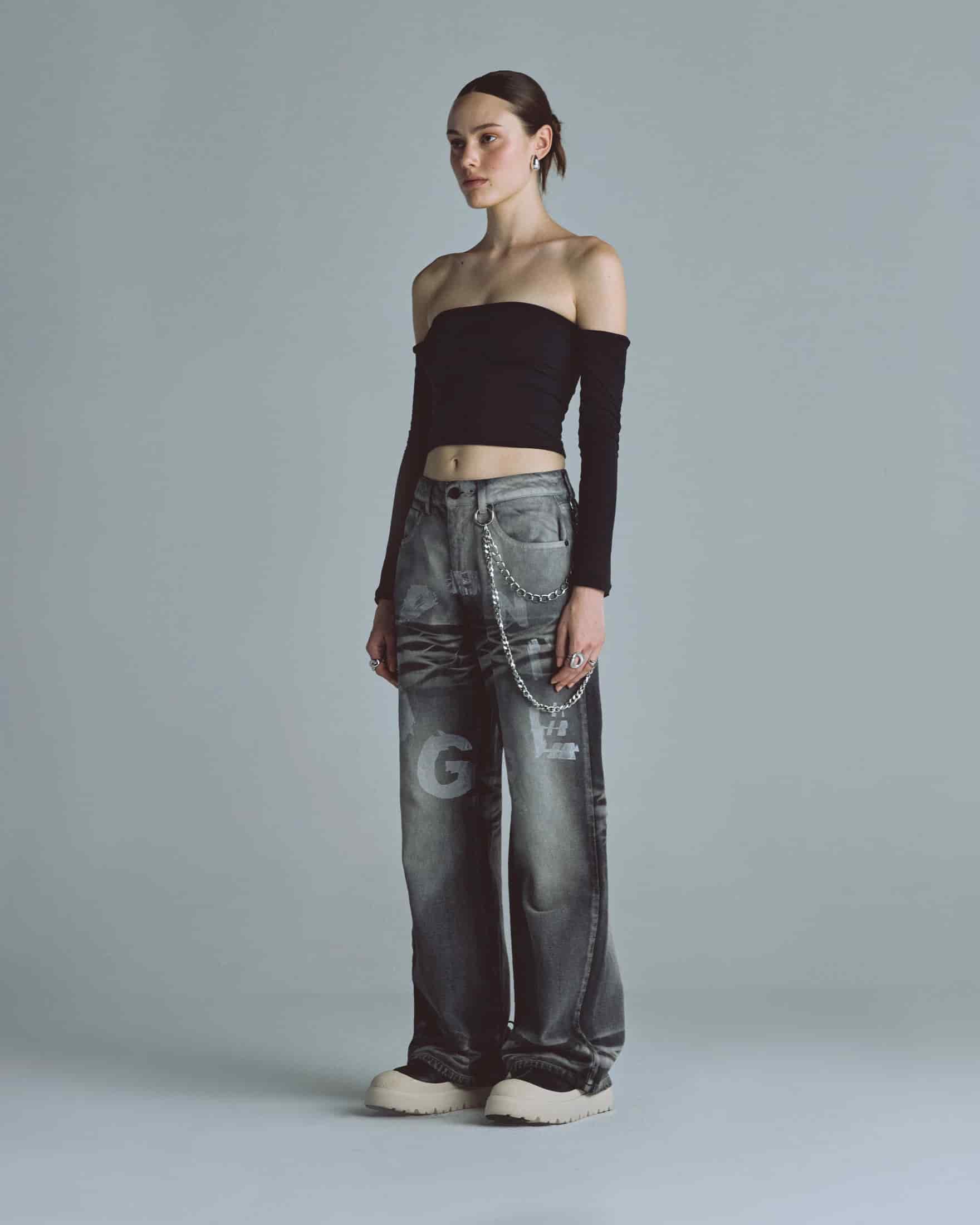 Basics Off Shoulder Long Sleeve Top Black - miniatura 4