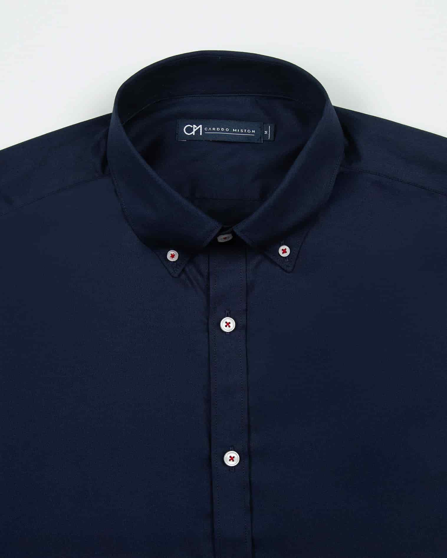 Camisa Sarga Botón Contraste Algodón Azul Oscuro - miniatura 2