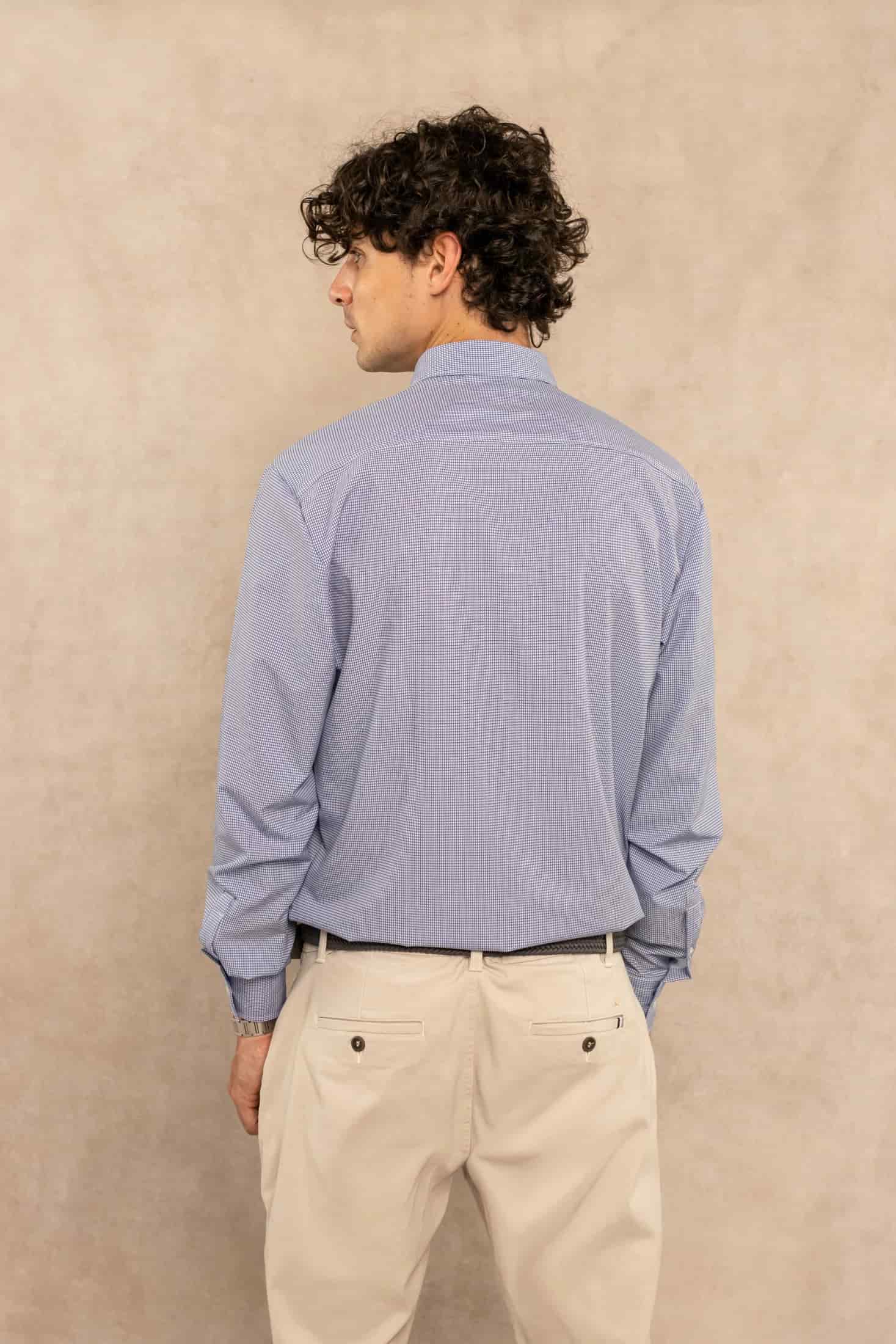 Camisa Performance Antiarrugas Cuadros Textura Azul Oscuro - miniatura 6
