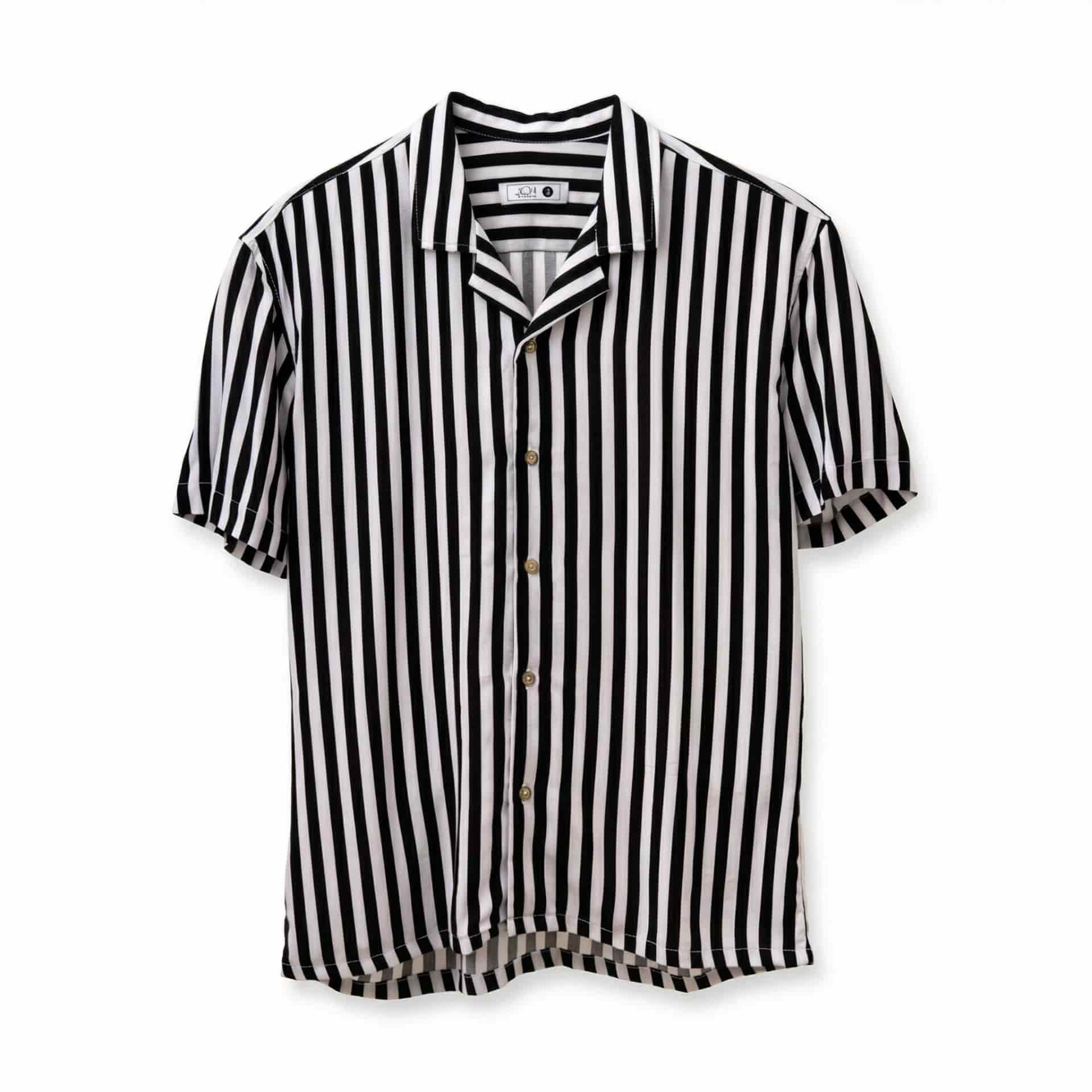 Camisa Bowling Rayada Blanco/Negro C201 - miniatura 4