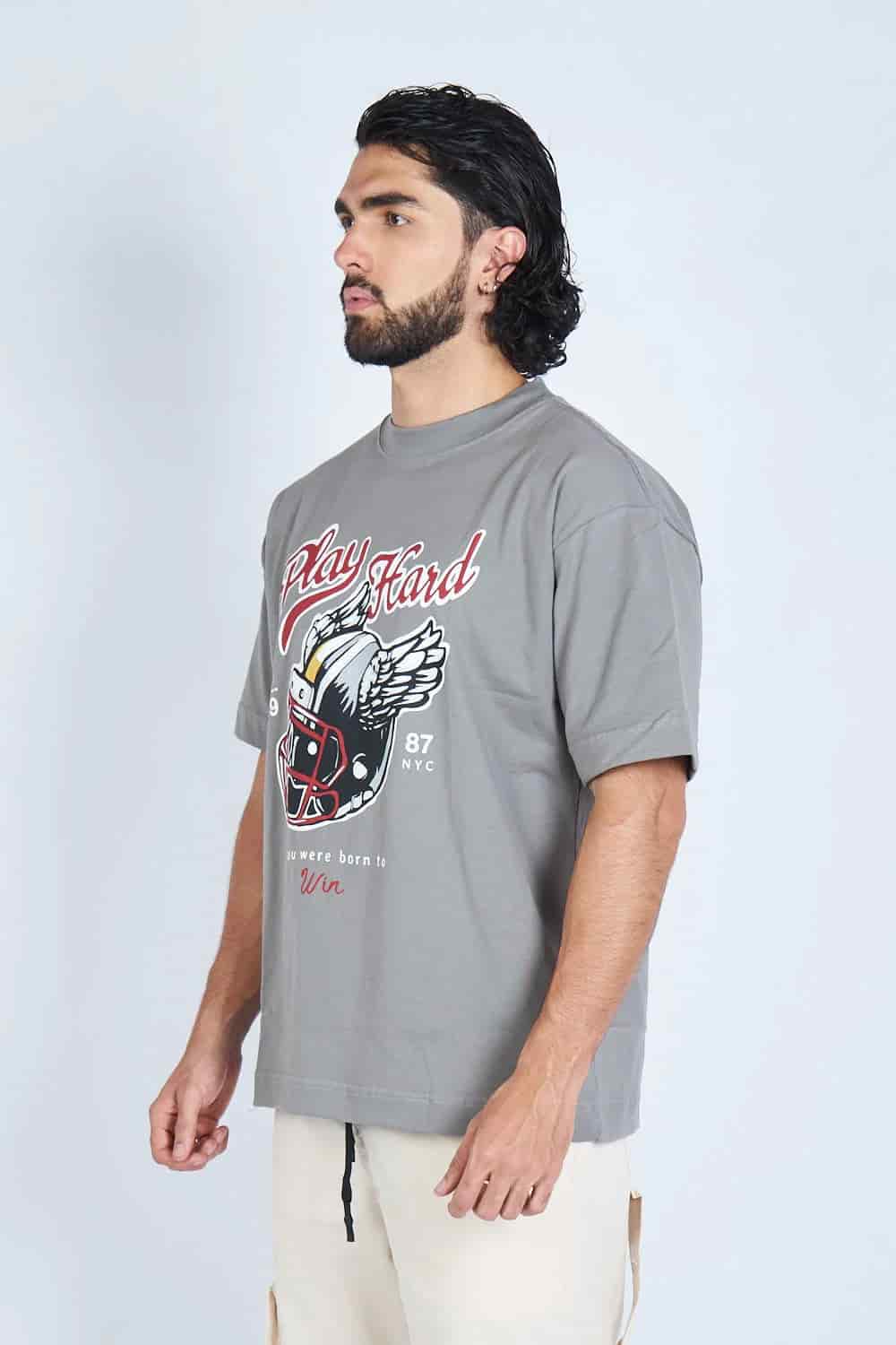 Camiseta oversize PLAY HARD GRIS | DROP 03 | - miniatura 6