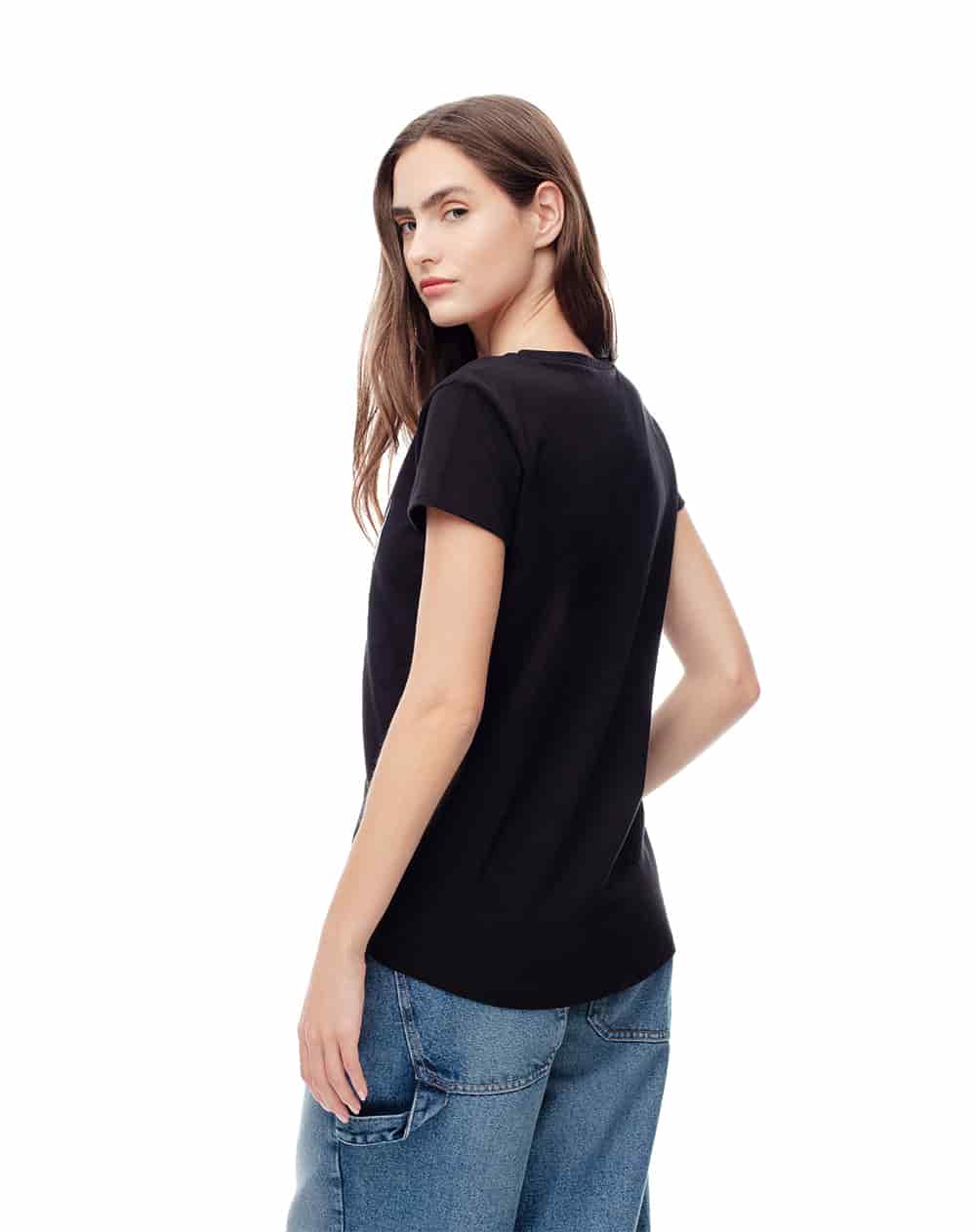 Camiseta regular algodón negra estampada mujer - miniatura 2