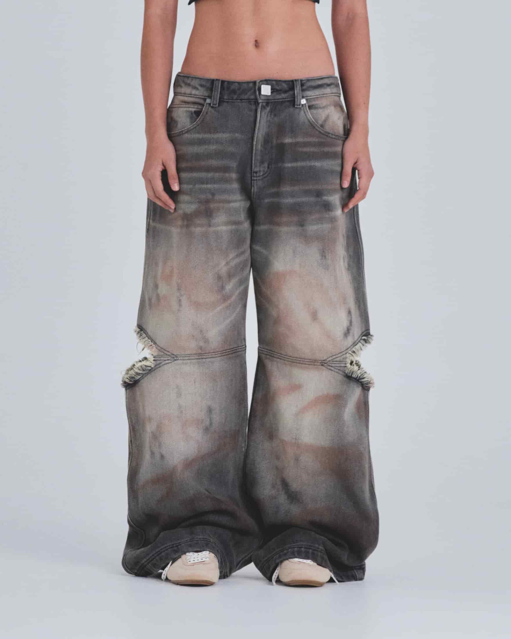 W Holy State UNDGLD Split Knee Wide Jeans Mechanic Gray - miniatura 2